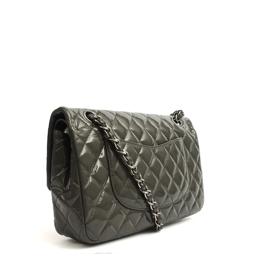 Picture of Chanel Shoulder Bag Classic Double Flap - Medium in Grey, Patent Leather