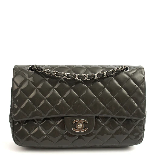 Picture of Chanel Shoulder Bag Classic Double Flap - Medium in Grey, Patent Leather