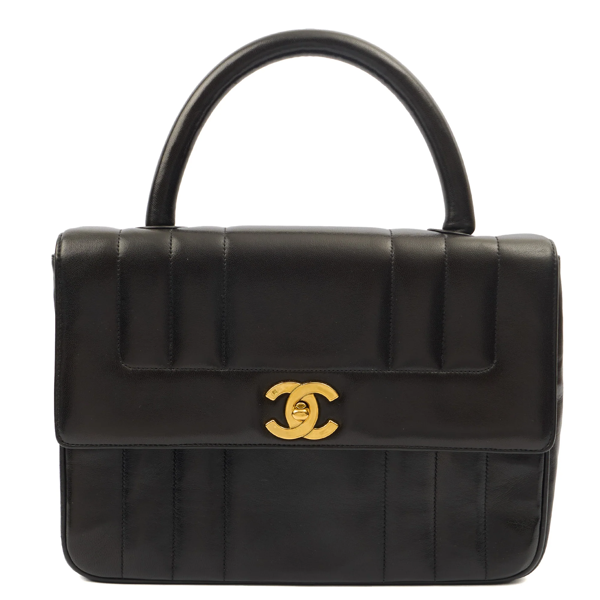 Picture of Chanel Top Handle Flap Bag With Top Handle in Black, Lambskin Leather