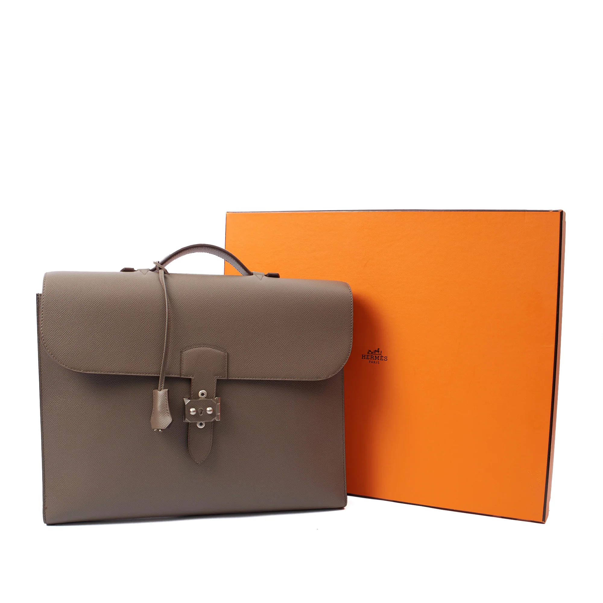 Picture of Hermes Tote Sac a Depeches Briefcase in Etain, Epsom Leather