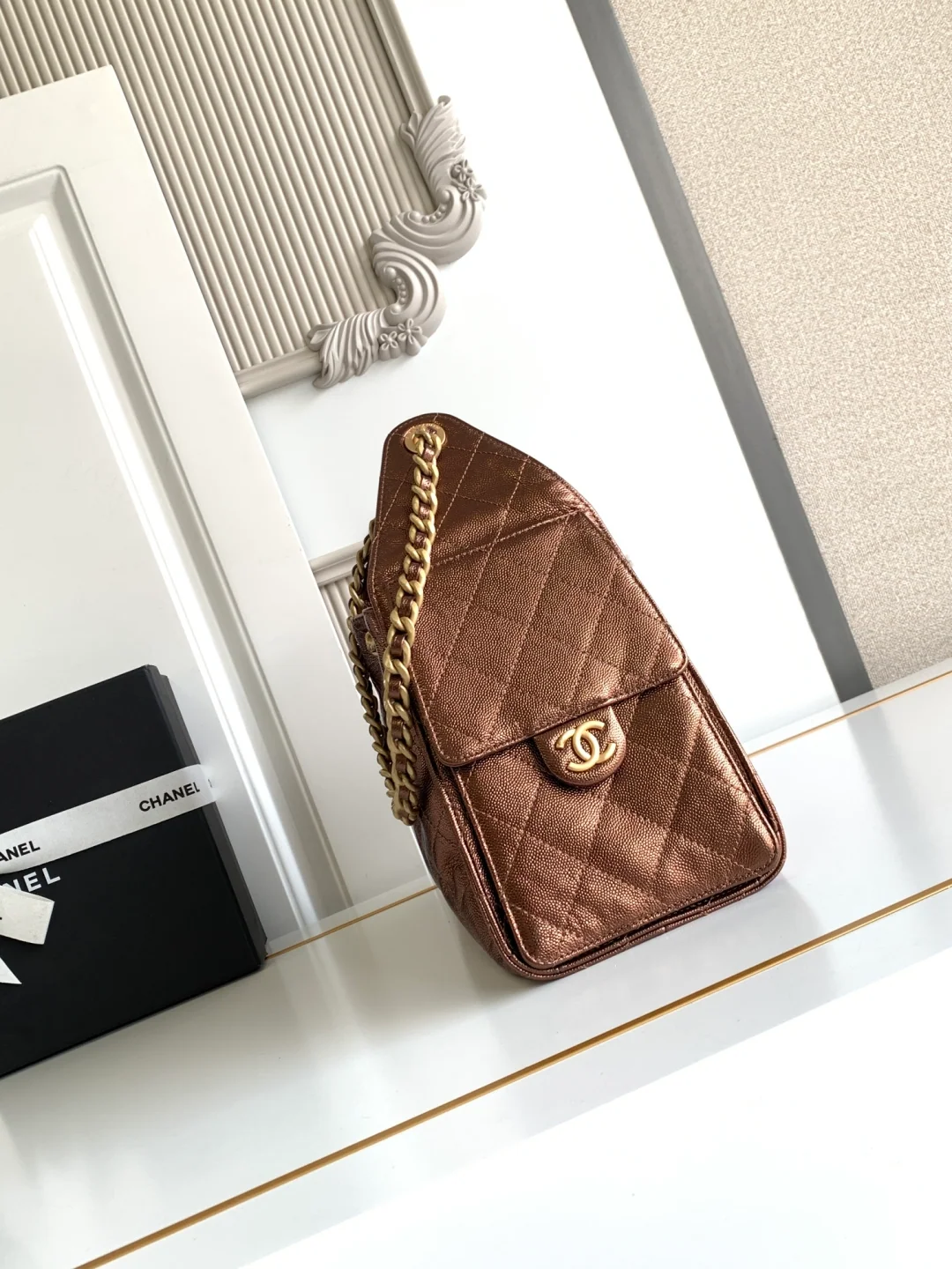 Chanel 25 Small Hobo AS5311 in Bronze Calfskin
