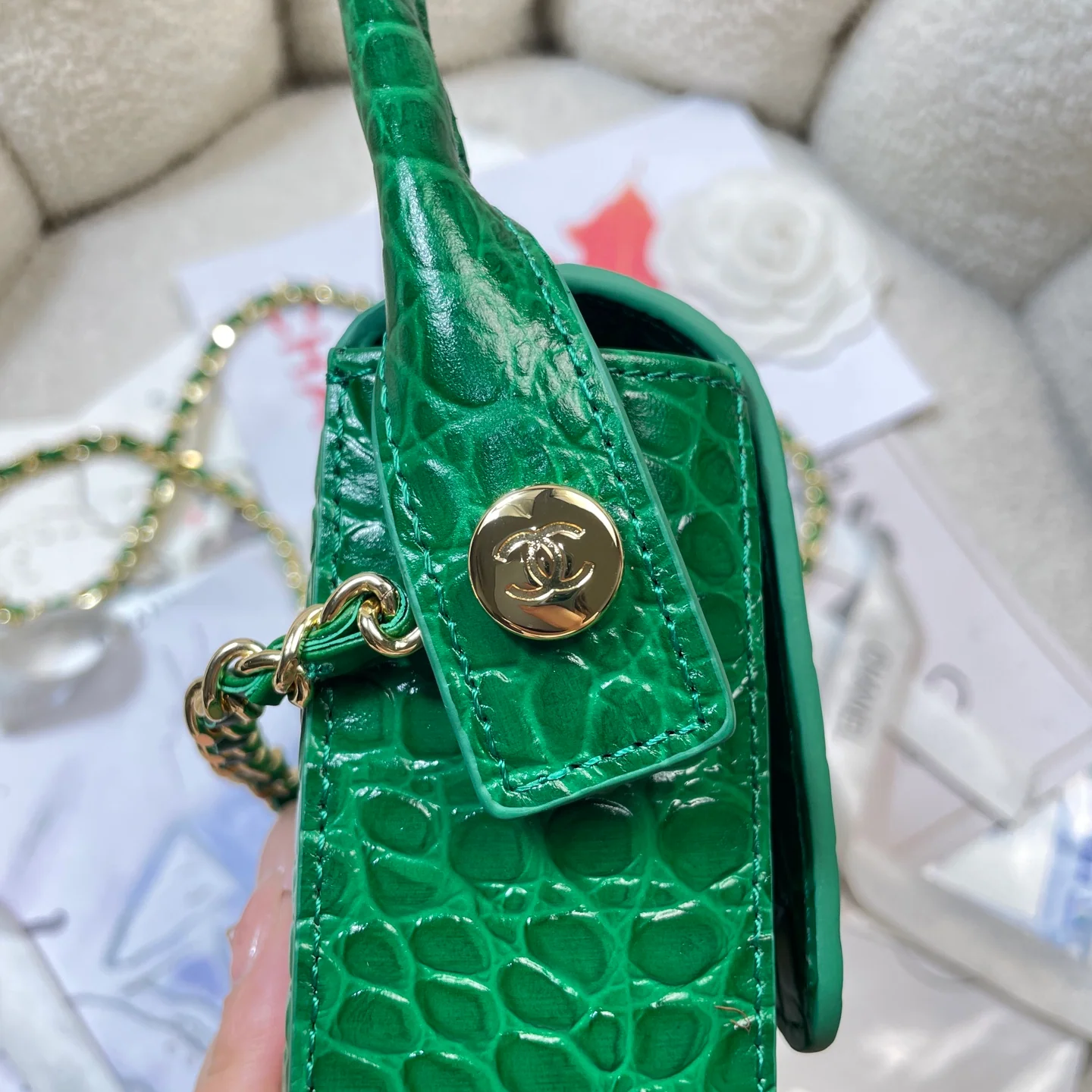 Chanel AS6424 Mini Top Handle Flap Bag in Green