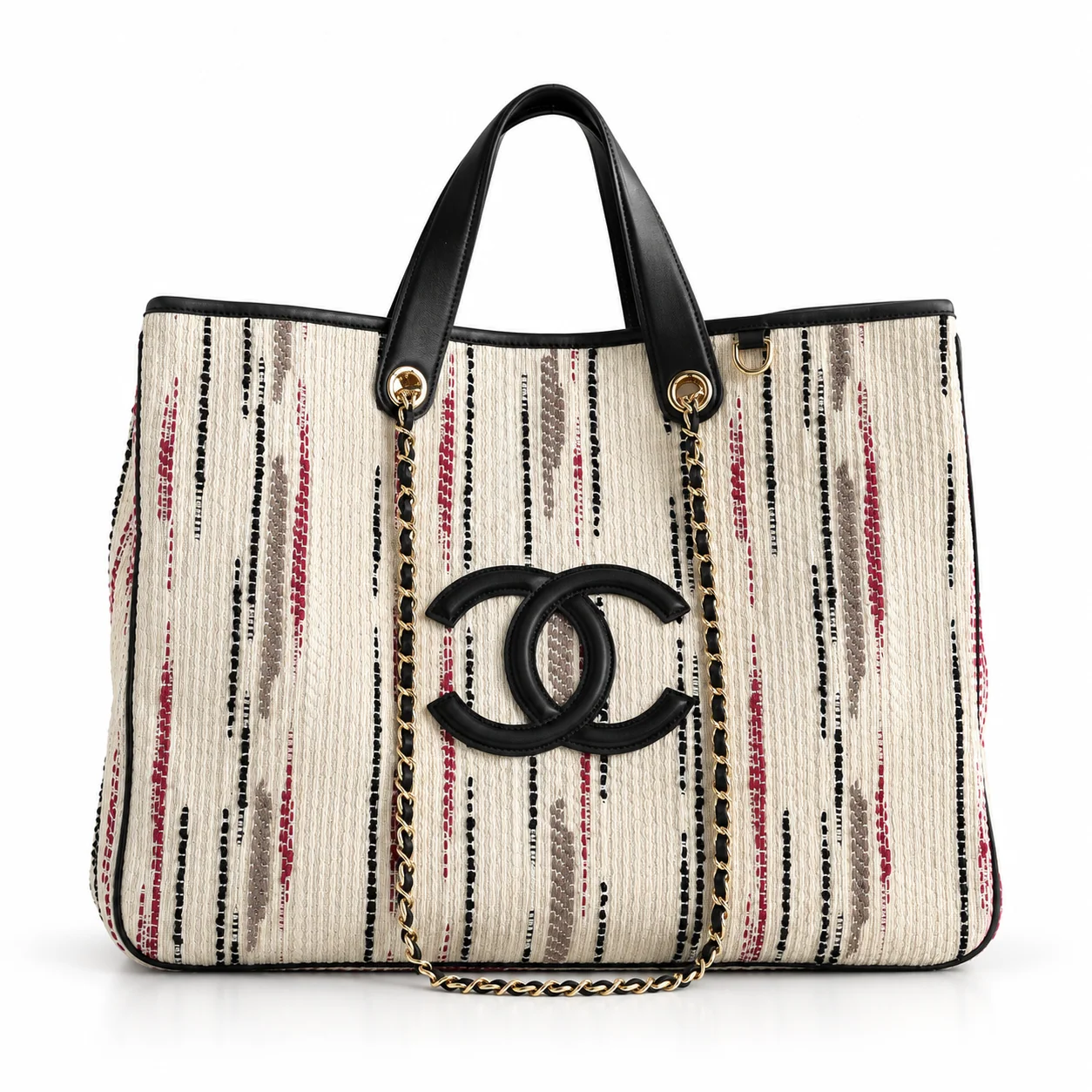 Chanel Large Shopping Bag – Ecru, Black, Beige, & Red | Pre-Owned Authentic
