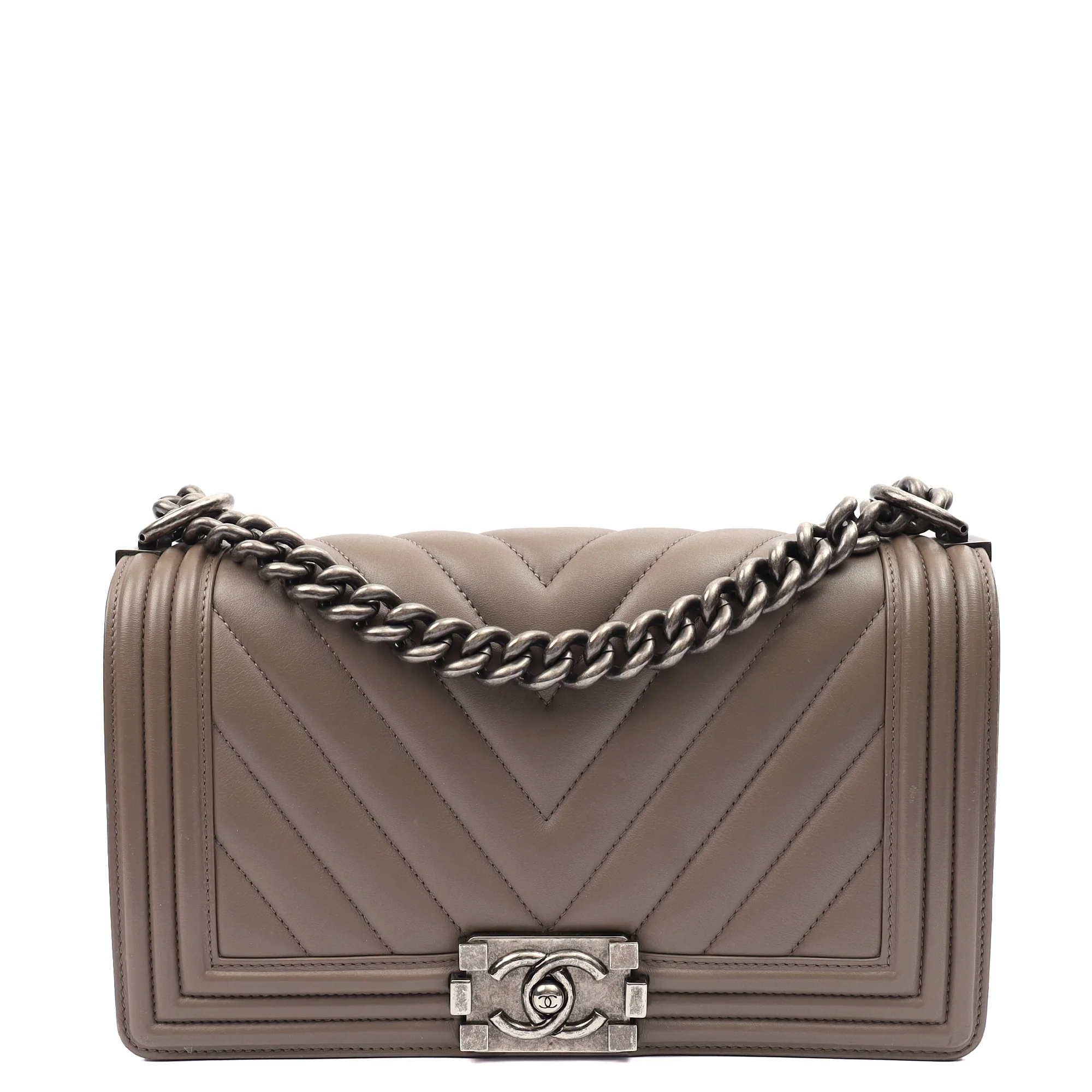 Picture of Chanel Shoulder Bag Boy - Medium in Grey, Calfskin Leather