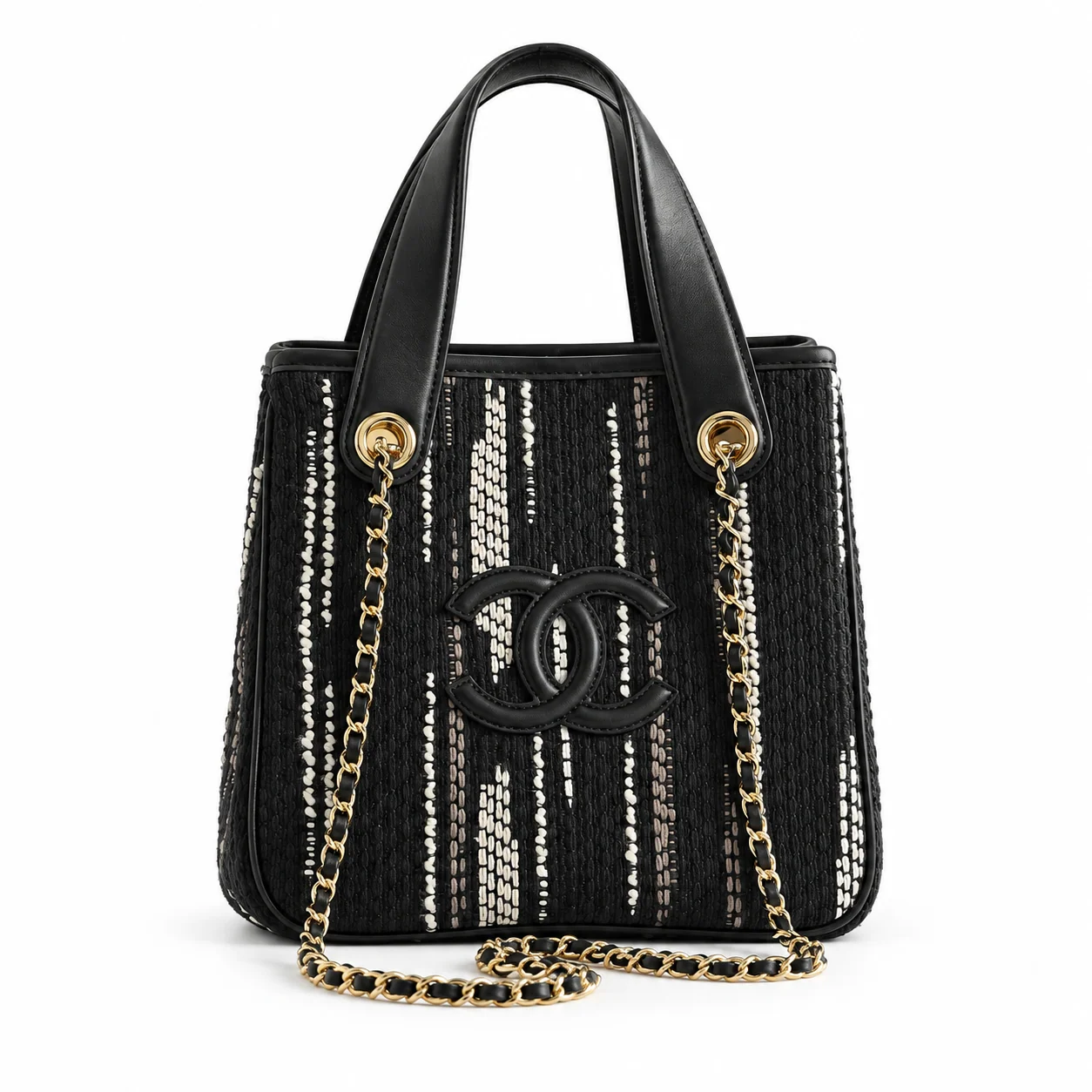 Chanel Mini Shopping Bag – Black, White & Gray | Pre-Owned Authentic