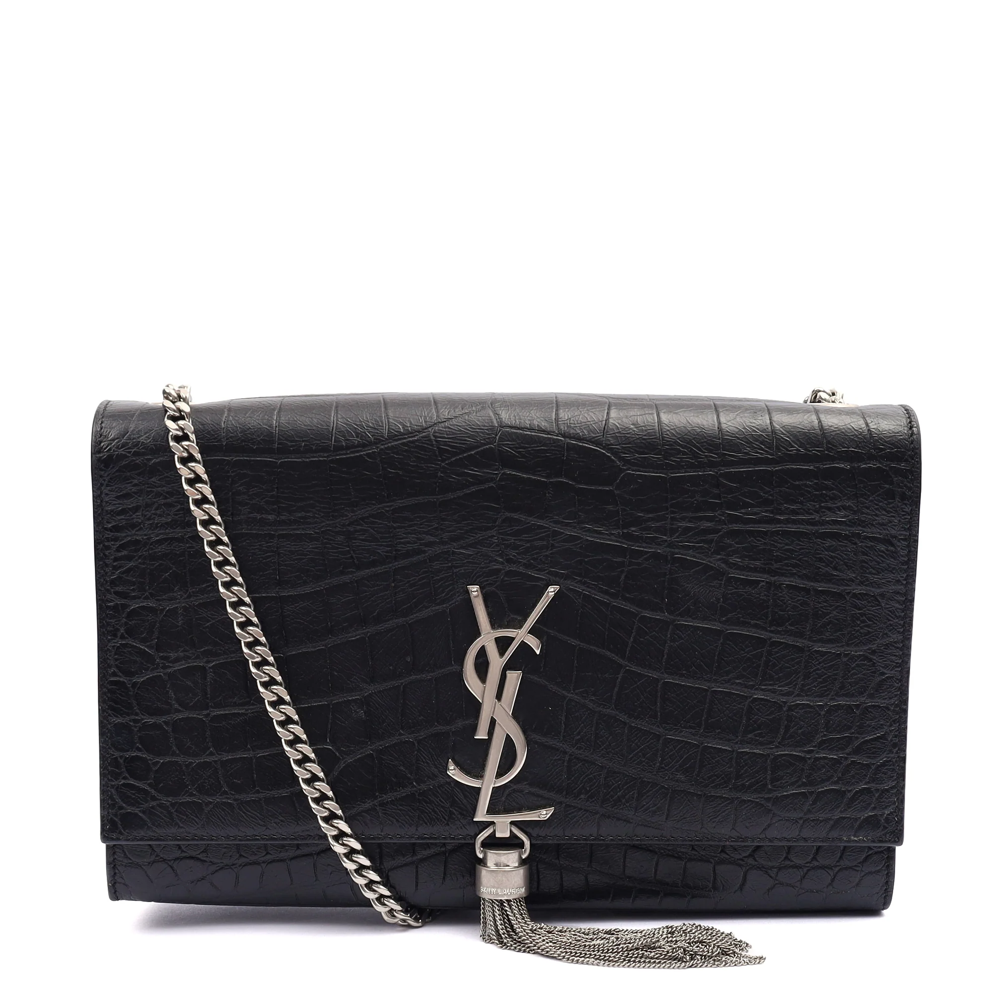 Picture of Saint Laurent Cross Body Kate Small Tassel in Black, Exotic Effect Leather