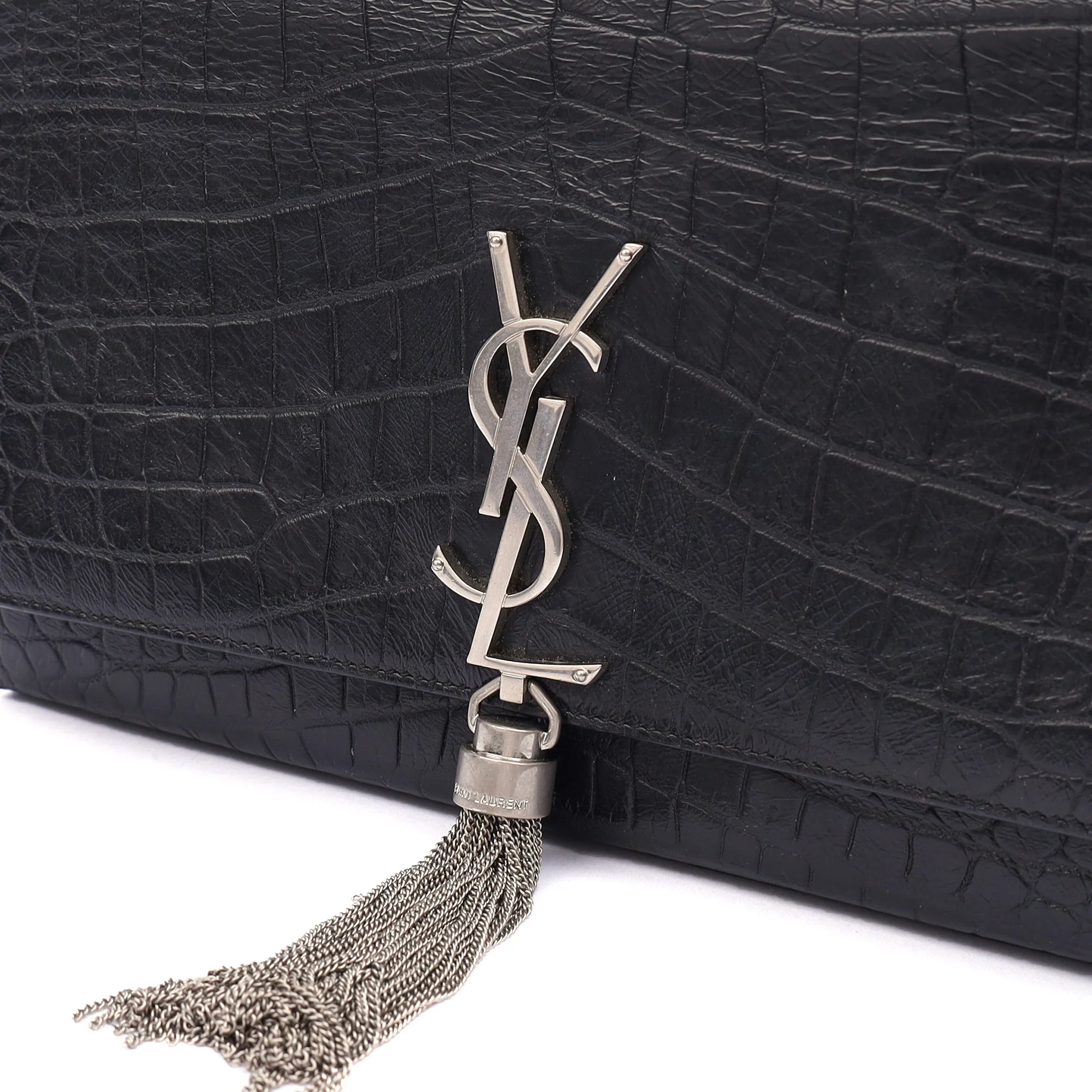 Picture of Saint Laurent Cross Body Kate Small Tassel in Black, Exotic Effect Leather
