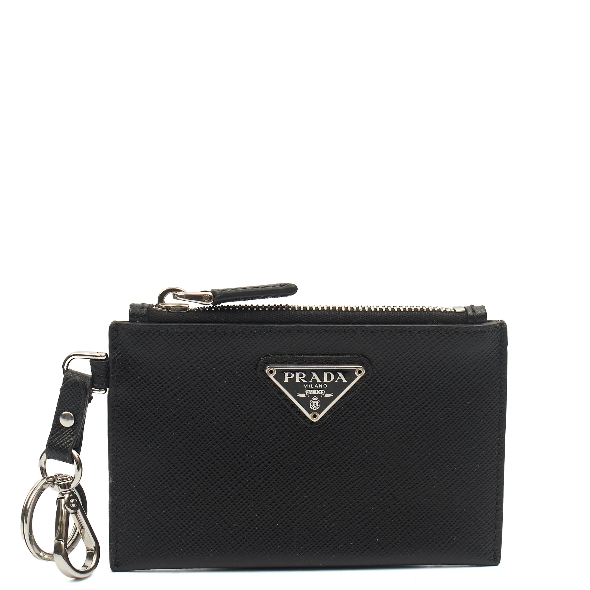 Picture of Prada Key Ring Card Holder in Black, Saffiano Leather