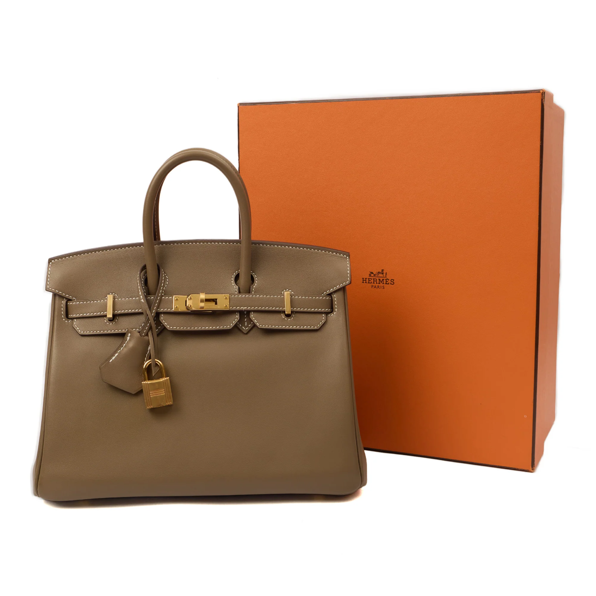 Hermes Tote Birkin 25 in Etoupe, Swift (Gulli35) Leather