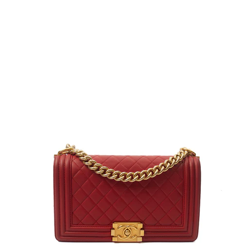 Picture of Chanel Shoulder Bag Boy - Medium in Red, Lambskin Leather