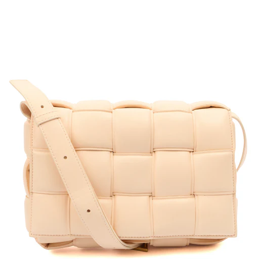 Picture of Bottega Veneta Cross Body Padded Cassette in Porridge, Leather