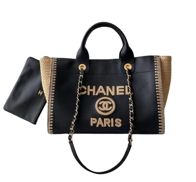 Chanel Deauville Tote in Black & Beige