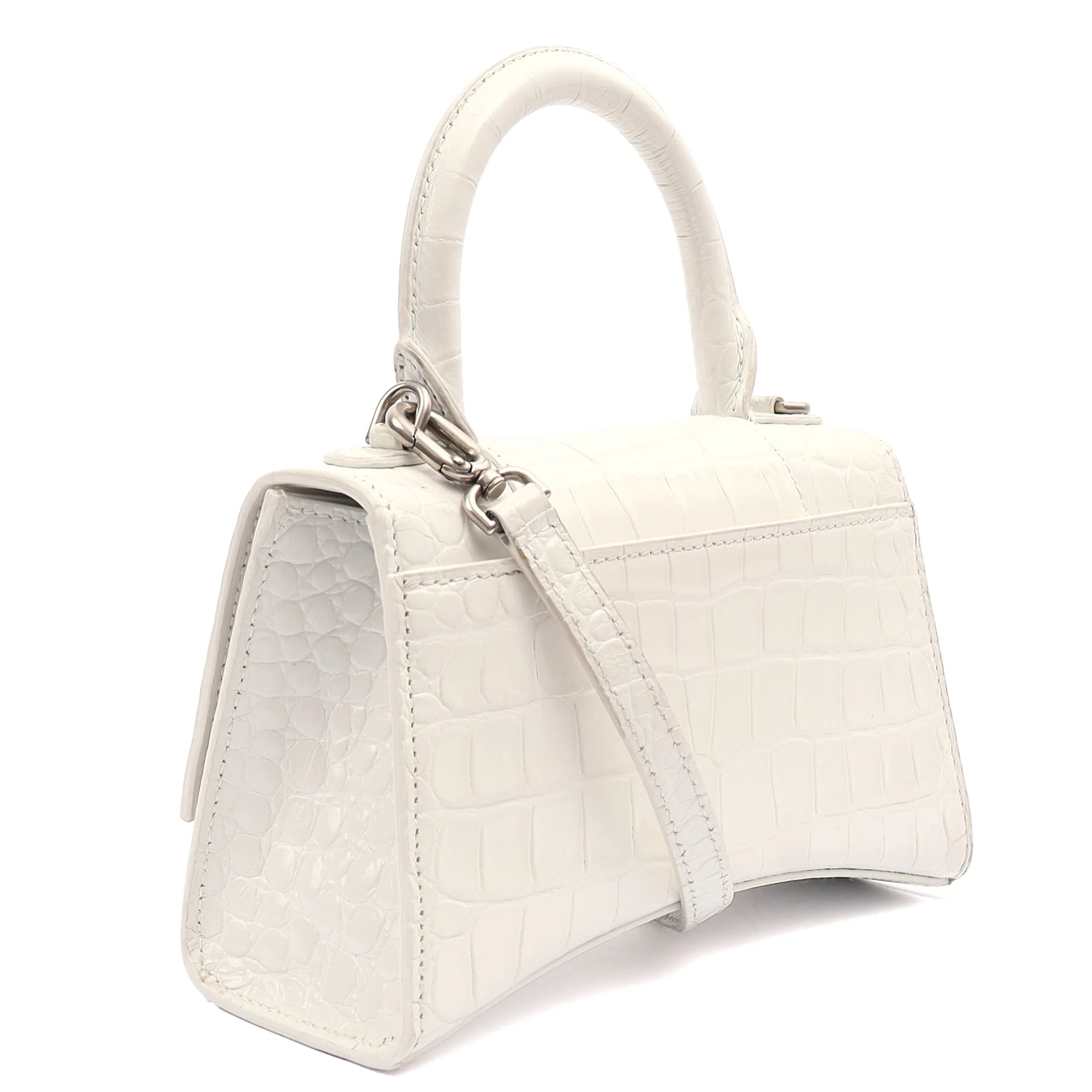 Picture of Balenciaga Mini Bag Hourglass Top Handle Small in White, Exotic Effect Leather