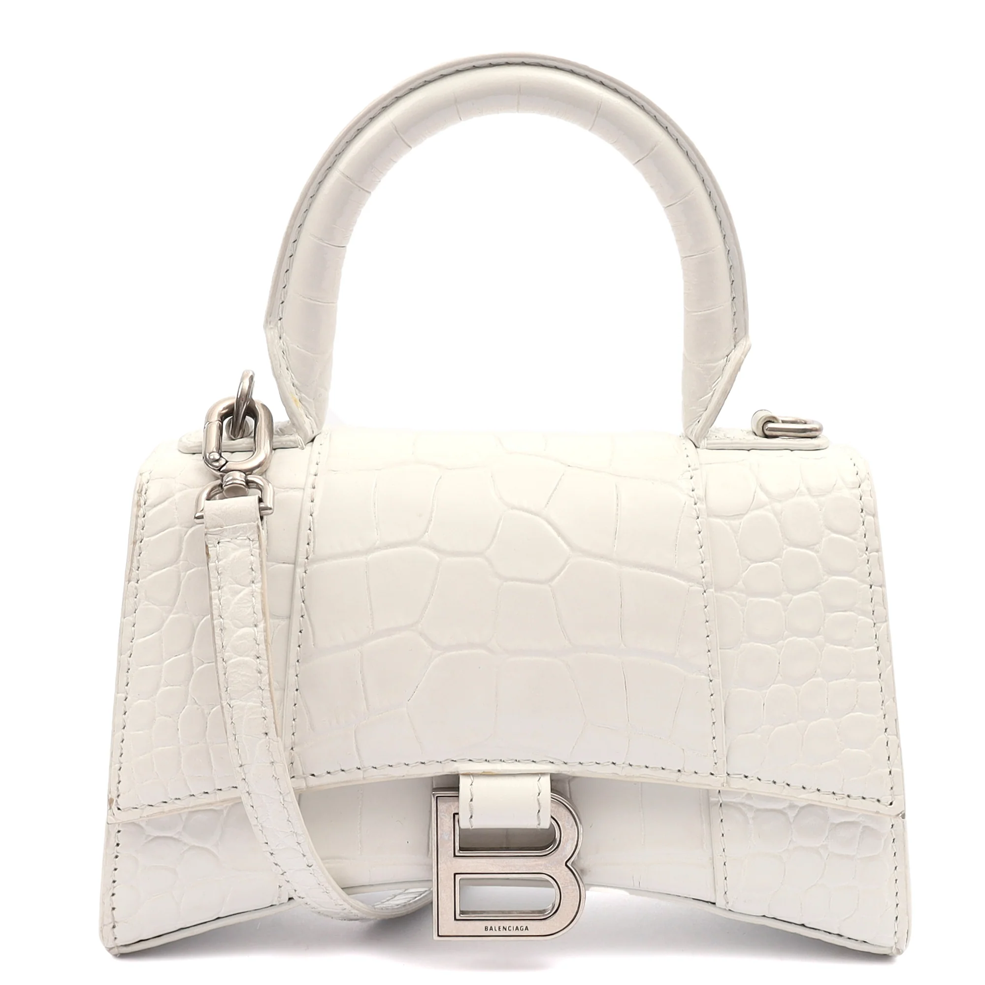 Picture of Balenciaga Mini Bag Hourglass Top Handle Small in White, Exotic Effect Leather