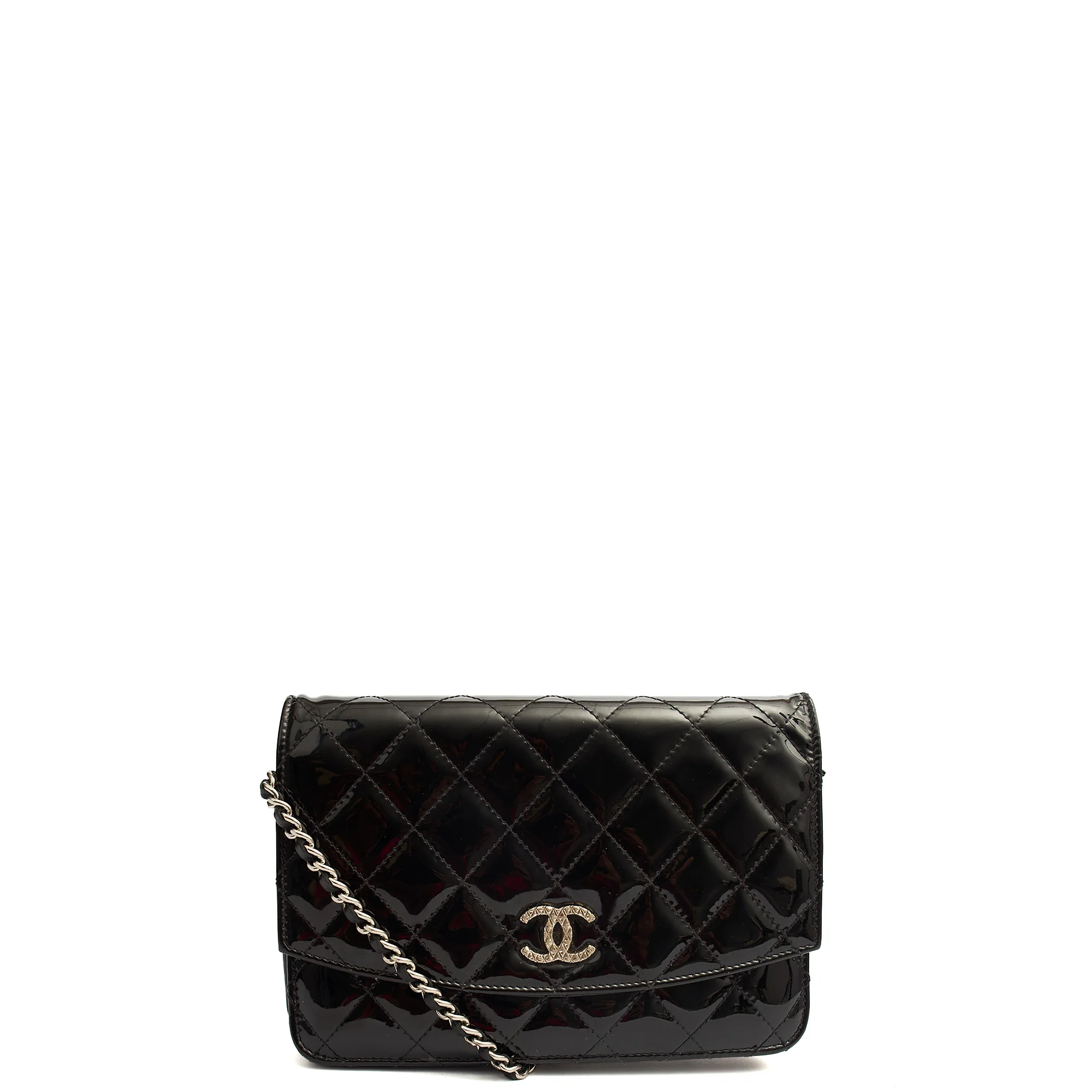 Picture of Chanel Cross Body Wallet on Chain in Black, Patent Leather