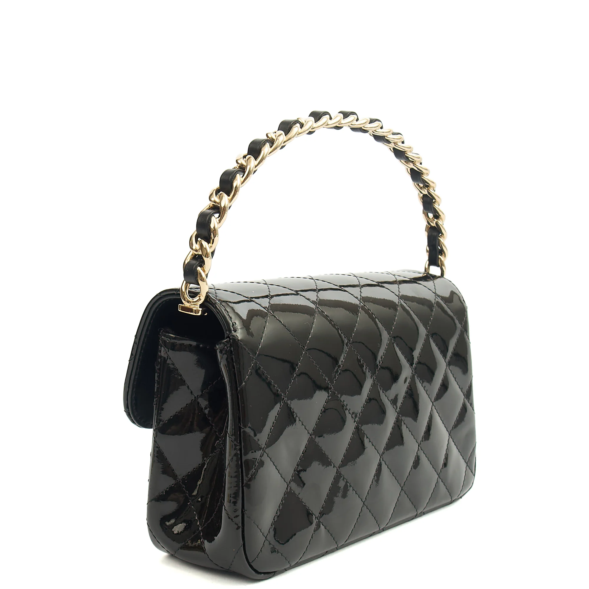 Picture of Chanel Top Handle Flap Bag With Top Handle in Black, Patent Leather