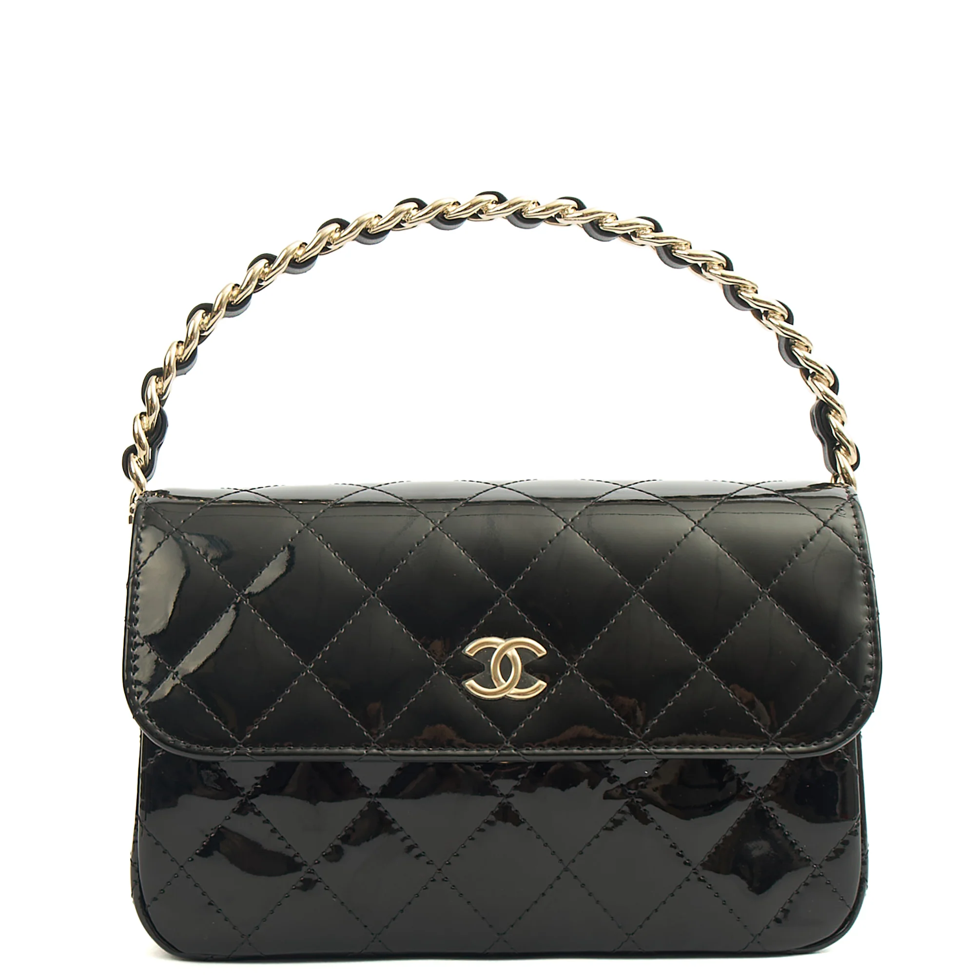 Picture of Chanel Top Handle Flap Bag With Top Handle in Black, Patent Leather