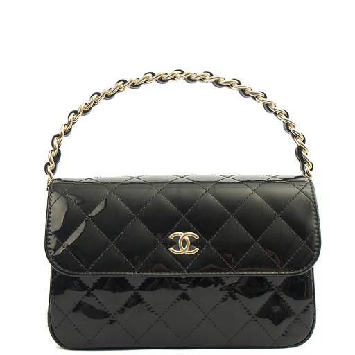 Picture of Chanel Top Handle Flap Bag With Top Handle in Black, Patent Leather