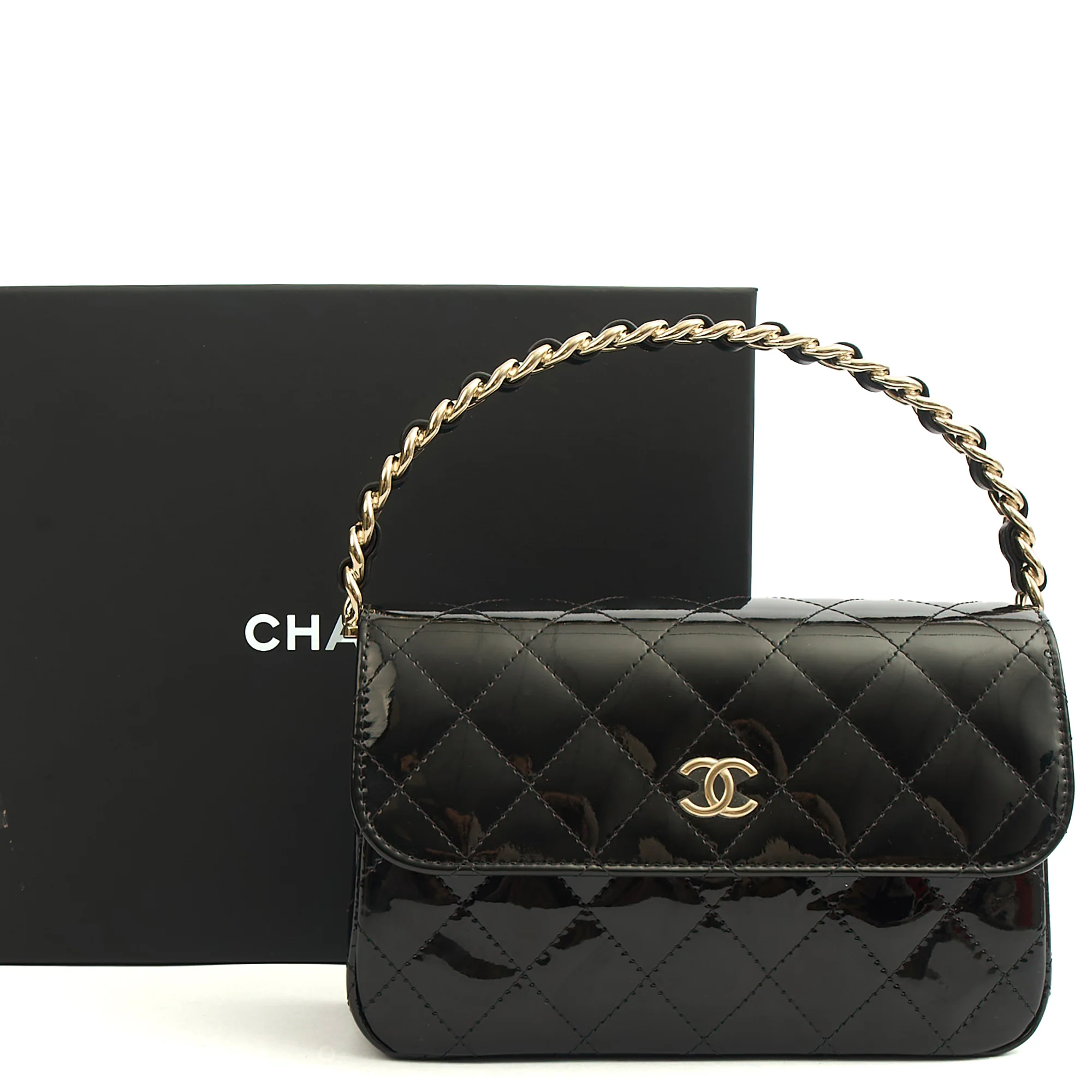 Picture of Chanel Top Handle Flap Bag With Top Handle in Black, Patent Leather