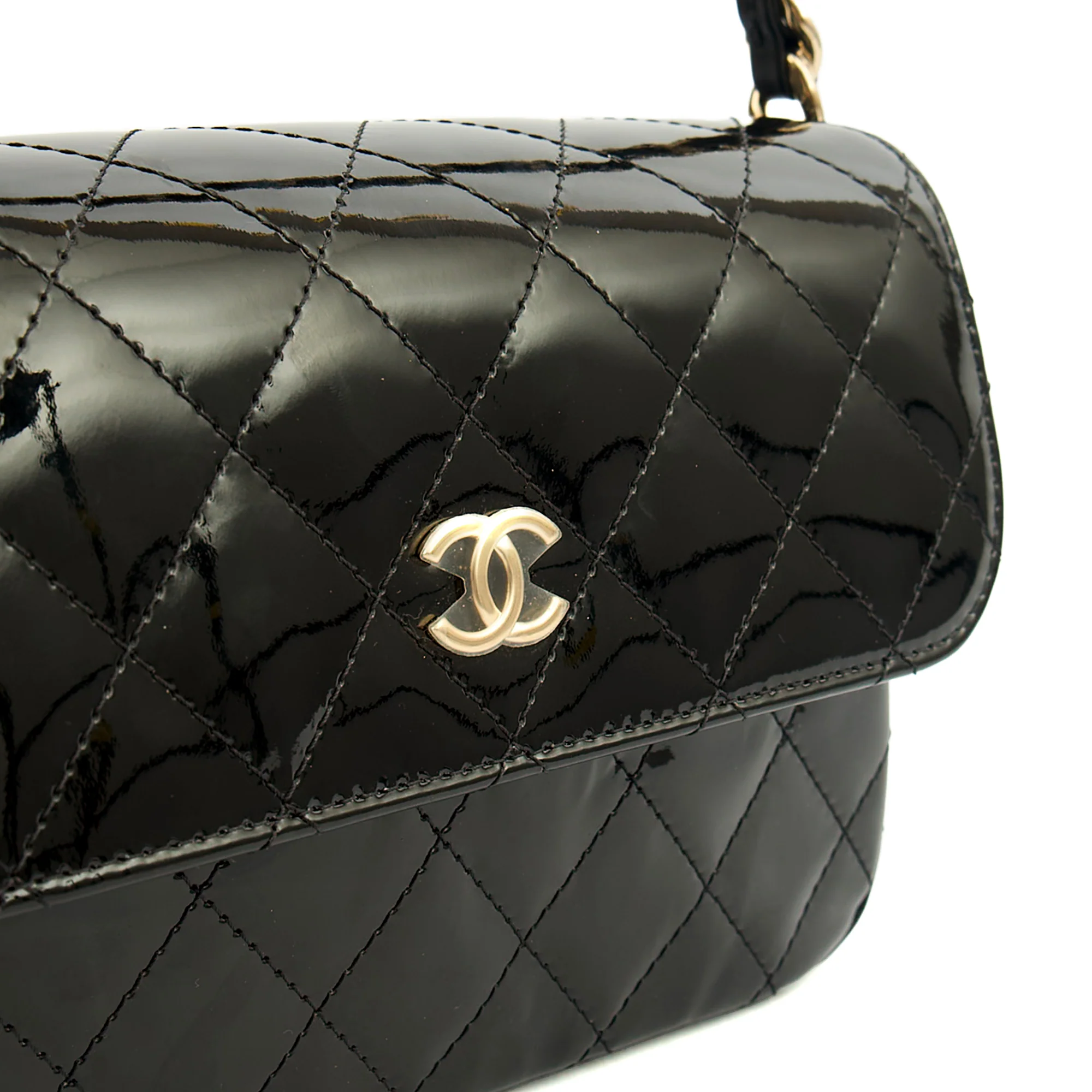 Picture of Chanel Top Handle Flap Bag With Top Handle in Black, Patent Leather