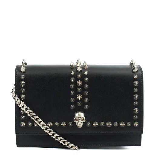 Picture of Alexander McQueen Cross Body Skull Lock Shoulder Bag - Small in Black, Leather