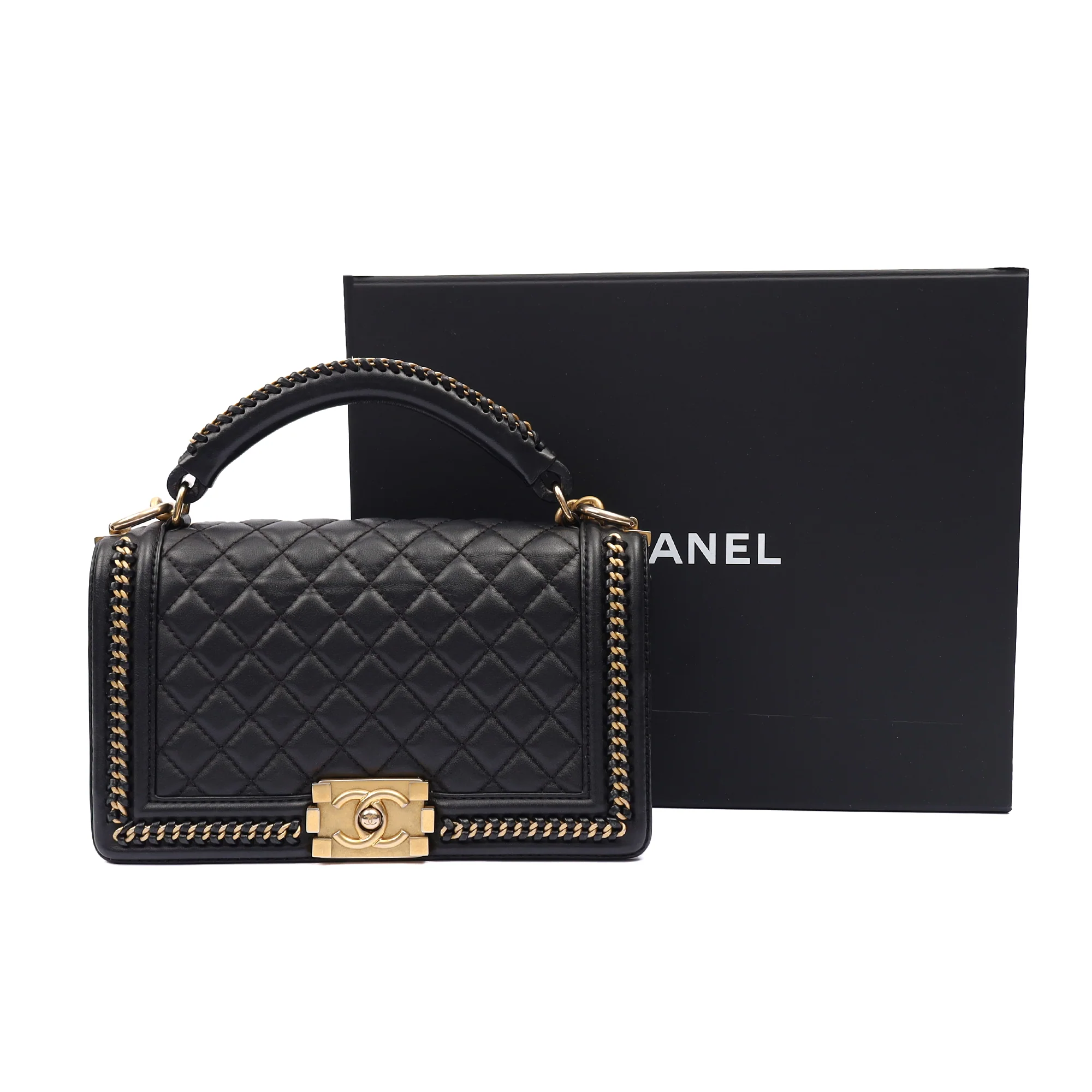 Picture of Chanel Shoulder Bag Boy Top Handle - Medium in Black, Calfskin Leather