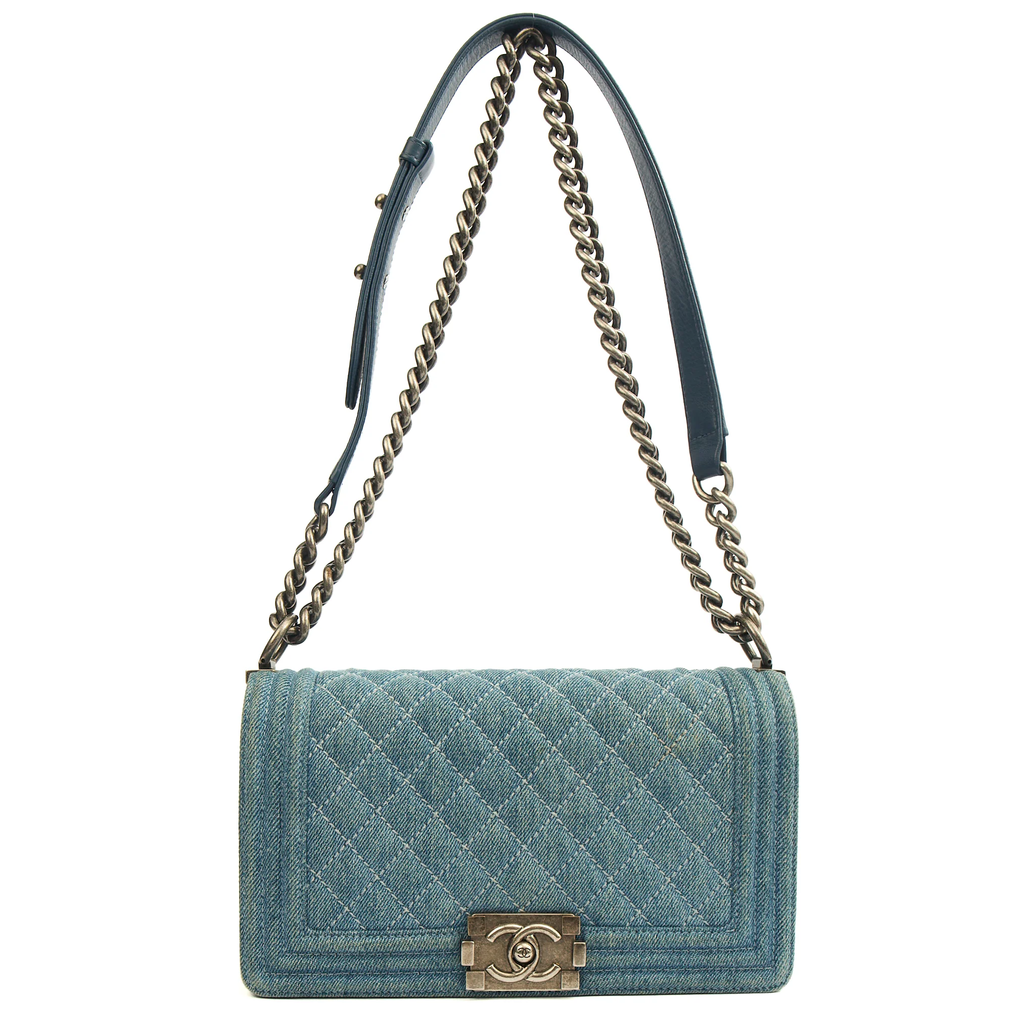Picture of Chanel Shoulder Bag Boy - Medium in Blue, Fabric