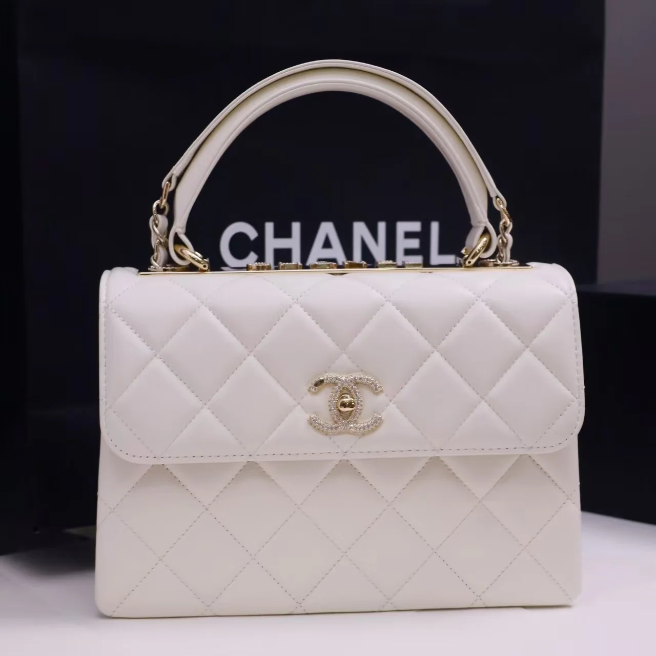 Chanel Trendy Large Bag 25cm in White with Crystals