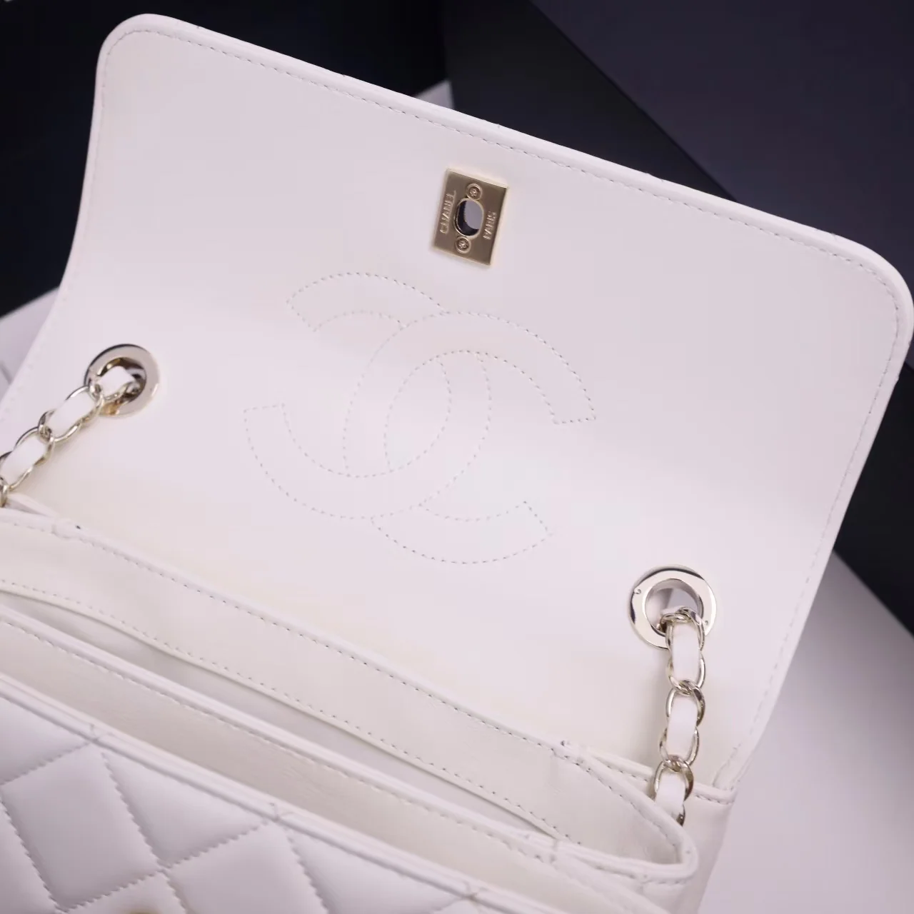 Chanel Trendy Large Bag 25cm in White with Crystals