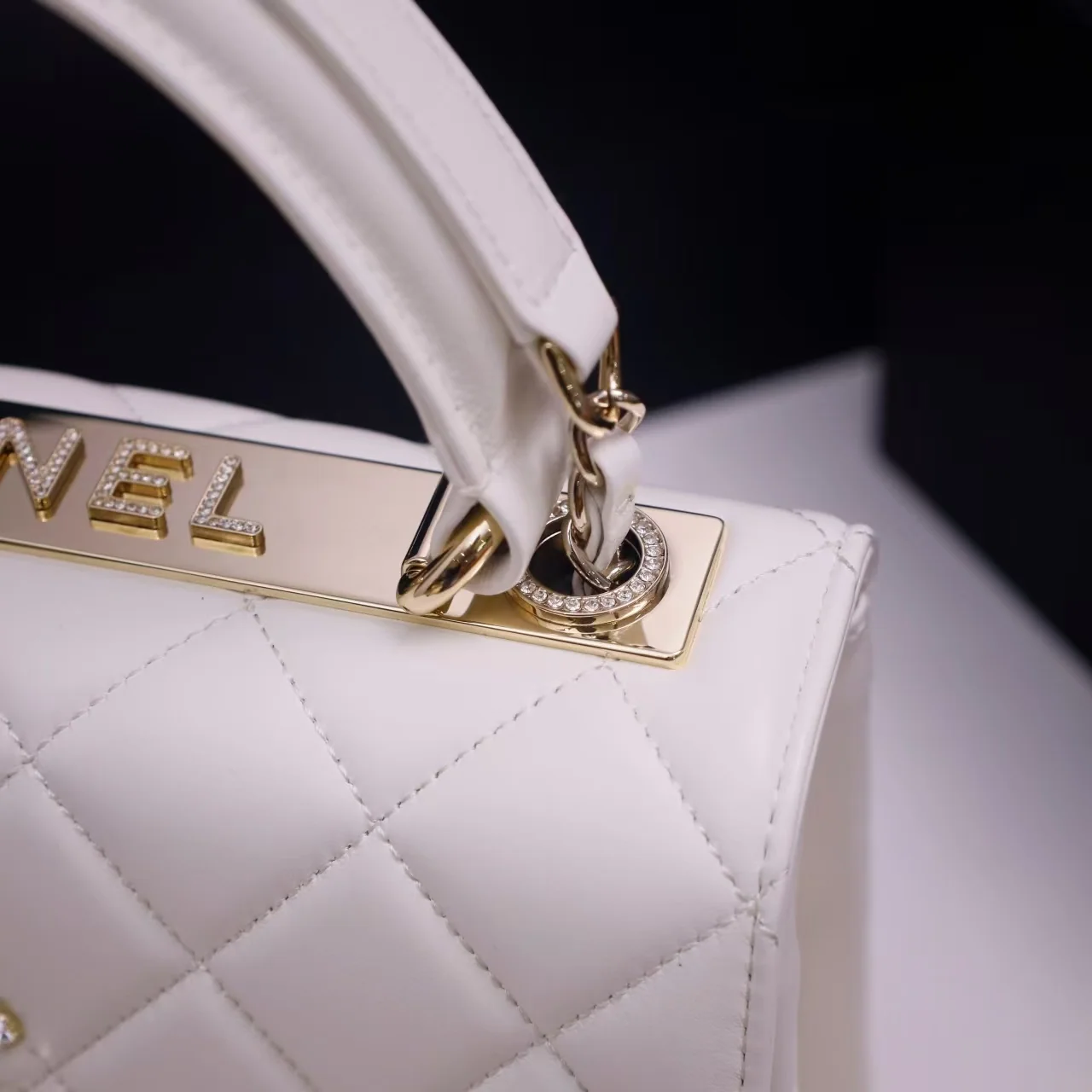 Chanel Trendy Large Bag 25cm in White with Crystals