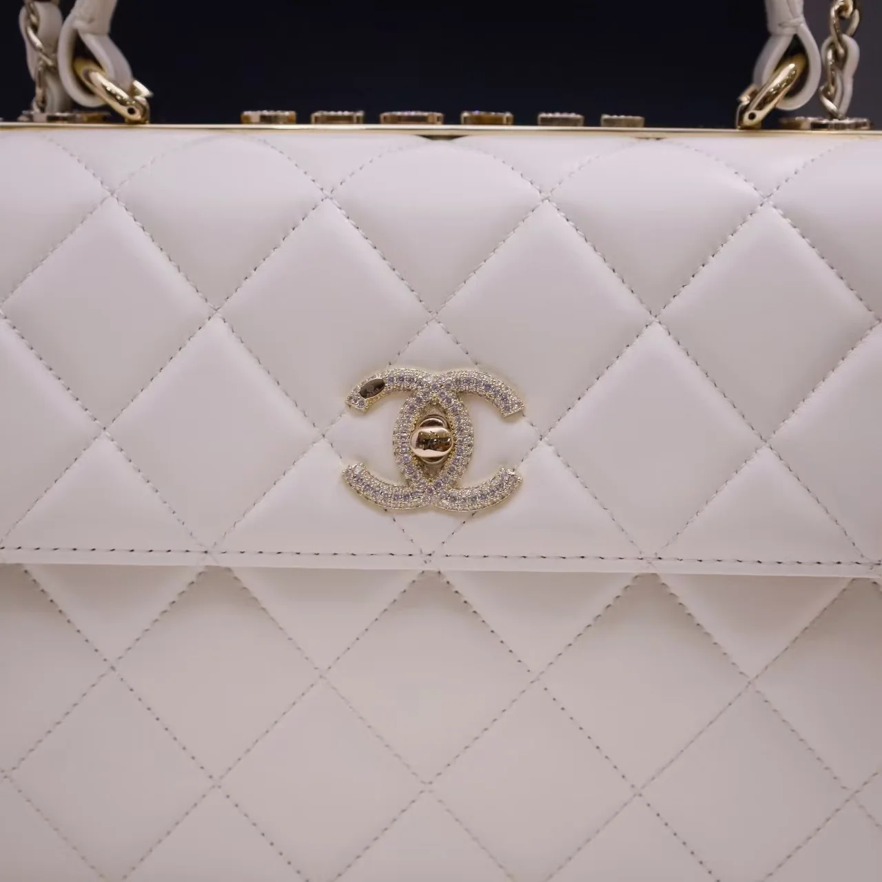 Chanel Trendy Large Bag 25cm in White with Crystals