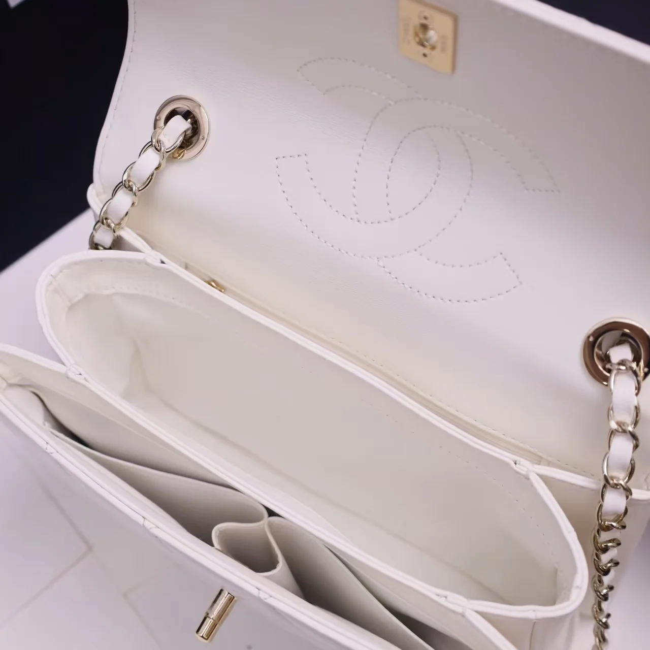 Chanel Trendy Large Bag 25cm in White with Crystals