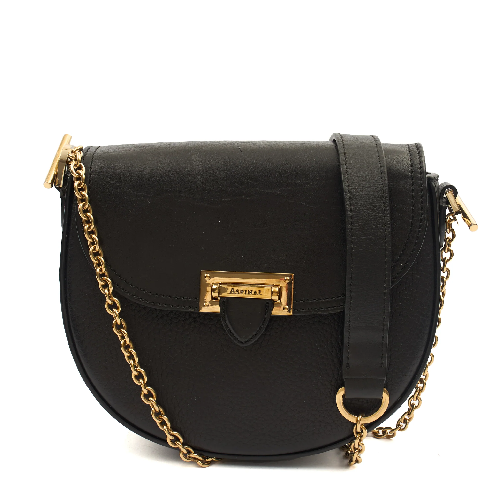 Picture of Aspinal of London Cross Body Portobello Saddle Bag in Black, Leather