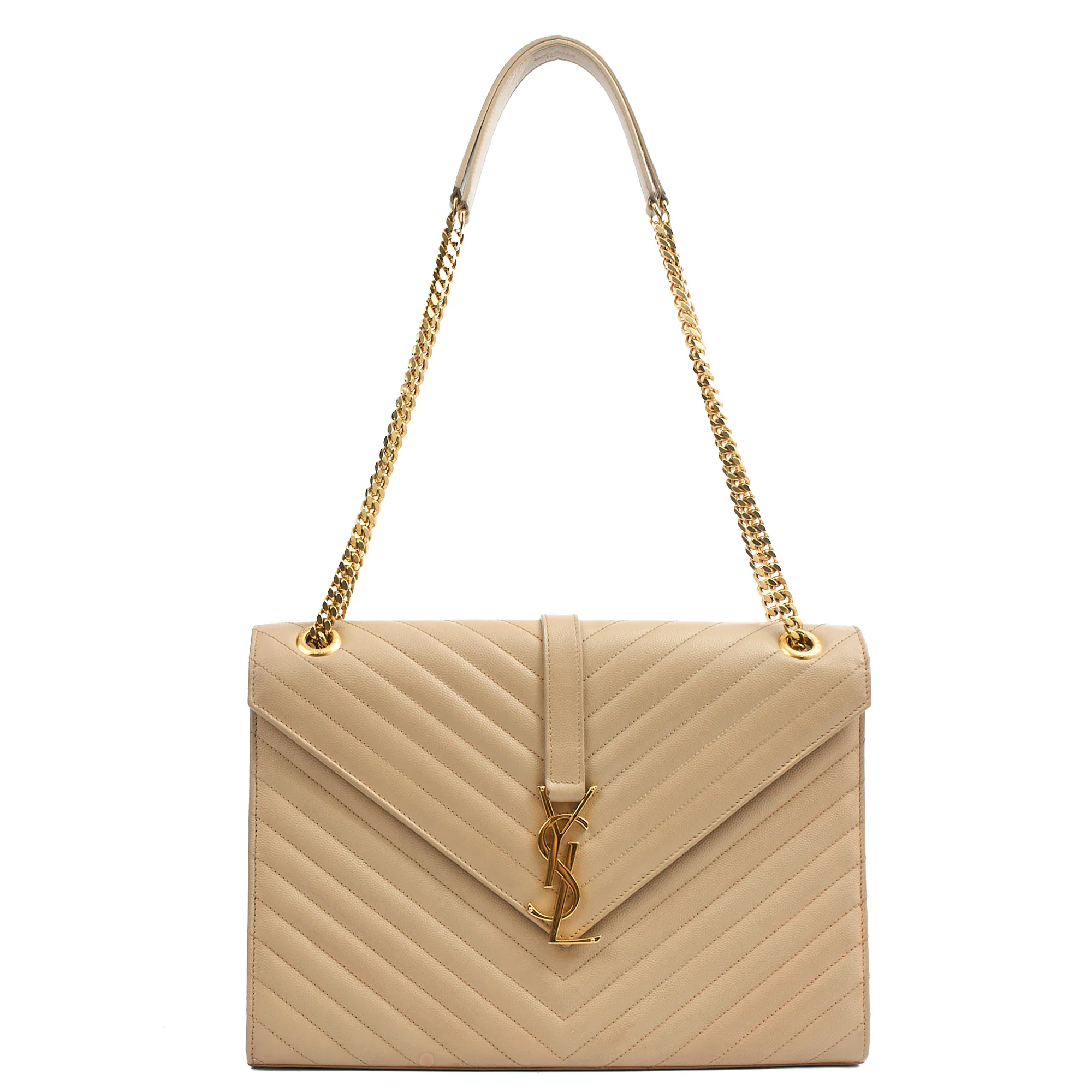 Picture of Saint Laurent Shoulder Bag Envelope - Large in Neutral, Calfskin Leather