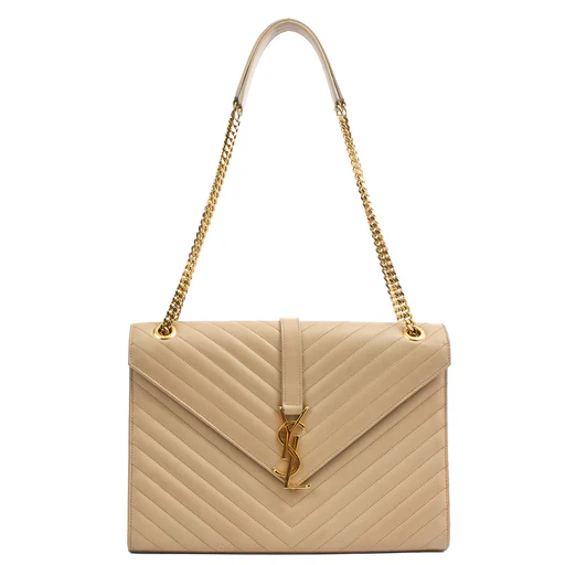 Picture of Saint Laurent Shoulder Bag Envelope - Large in Neutral, Calfskin Leather