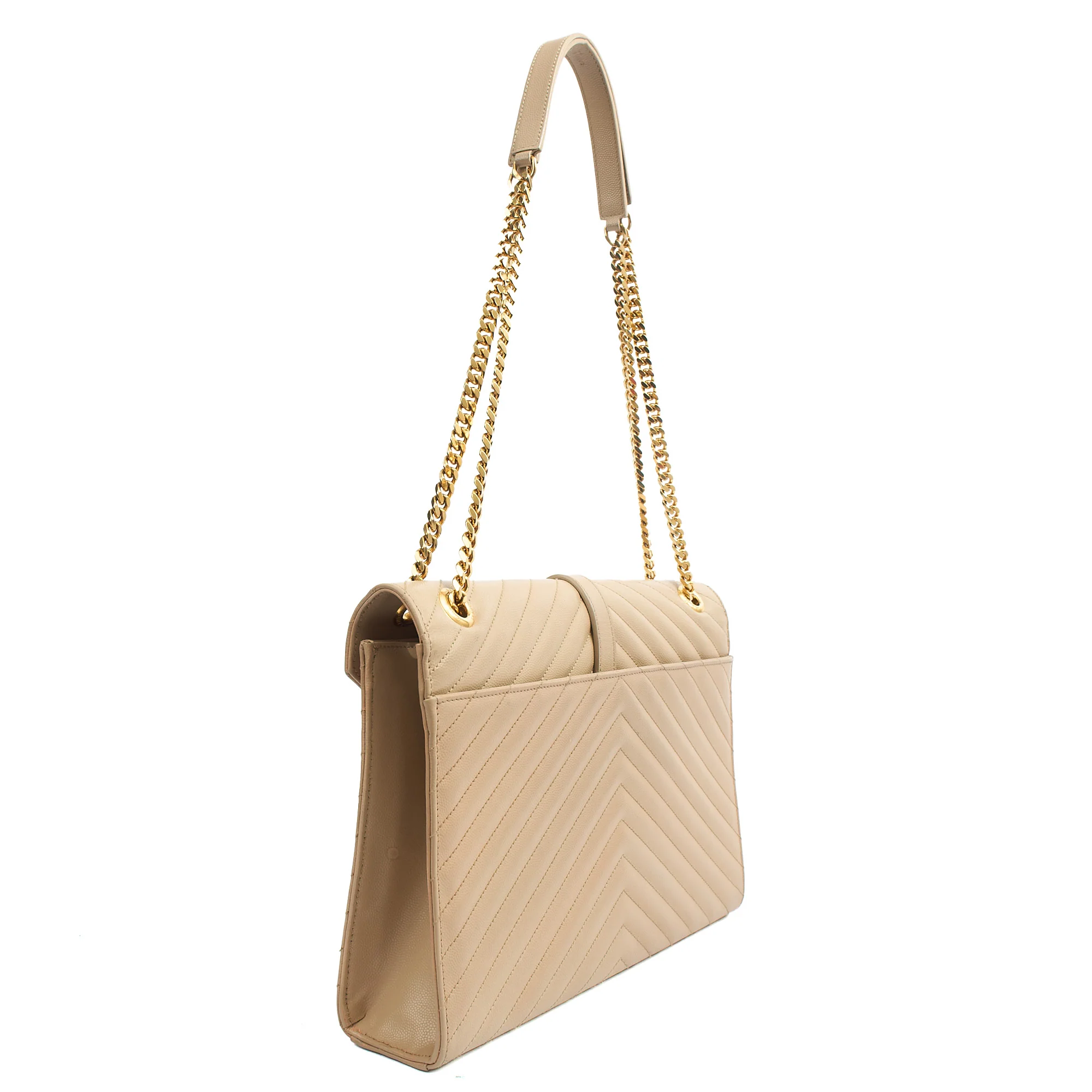 Picture of Saint Laurent Shoulder Bag Envelope - Large in Neutral, Calfskin Leather