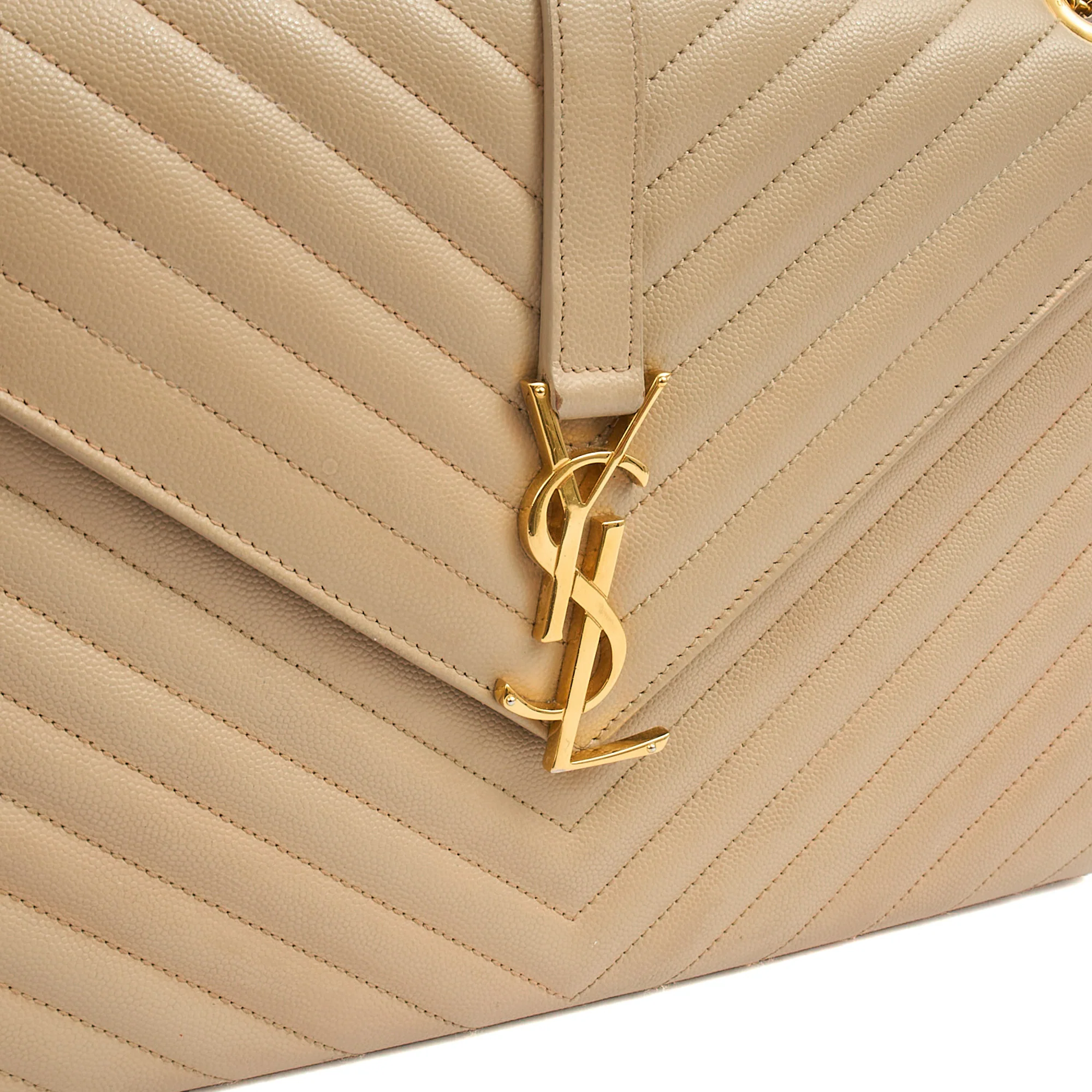 Picture of Saint Laurent Shoulder Bag Envelope - Large in Neutral, Calfskin Leather