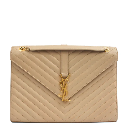 Picture of Saint Laurent Shoulder Bag Envelope - Large in Neutral, Calfskin Leather