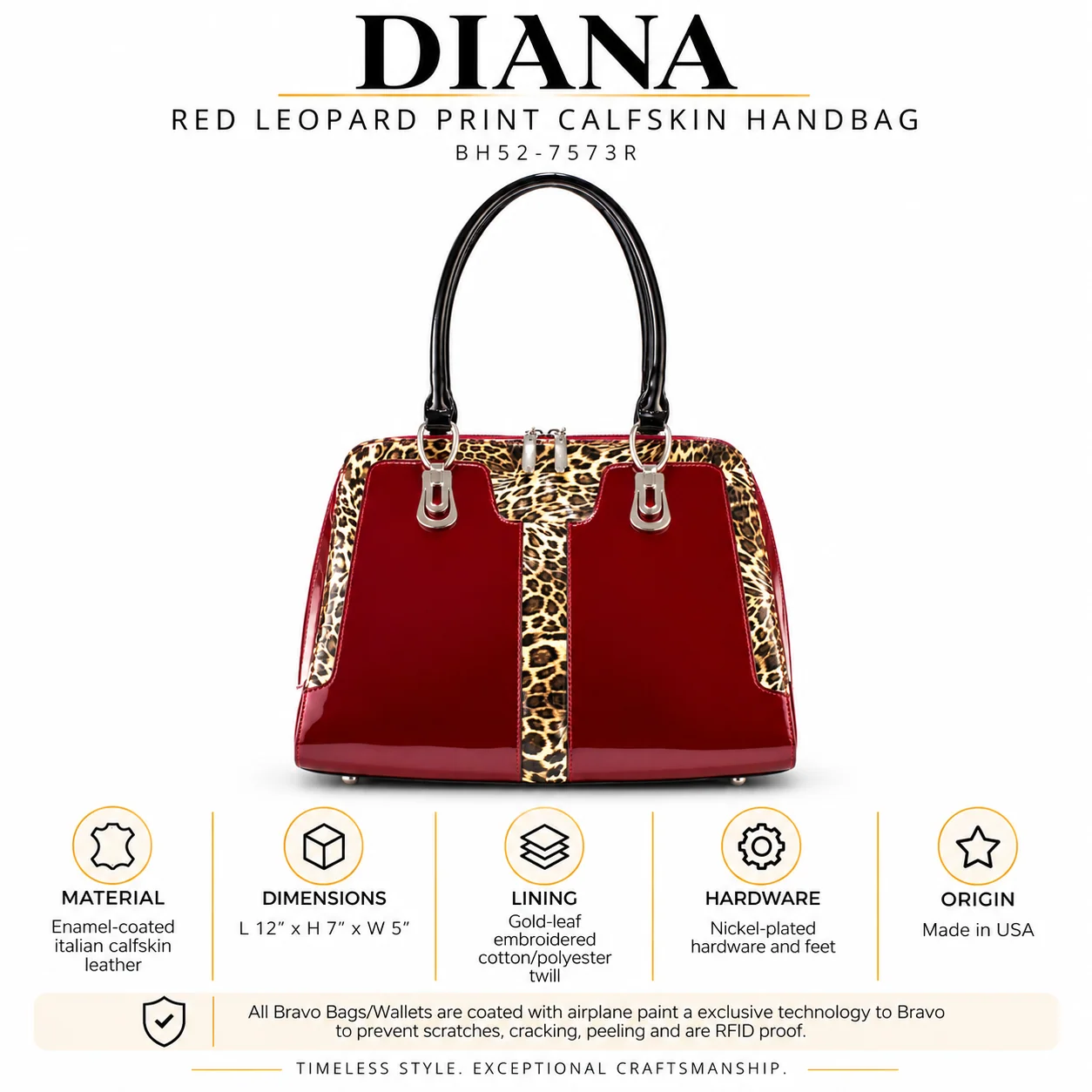 Diana Red Leopard Print Calfskin Handbag BH52-7573R