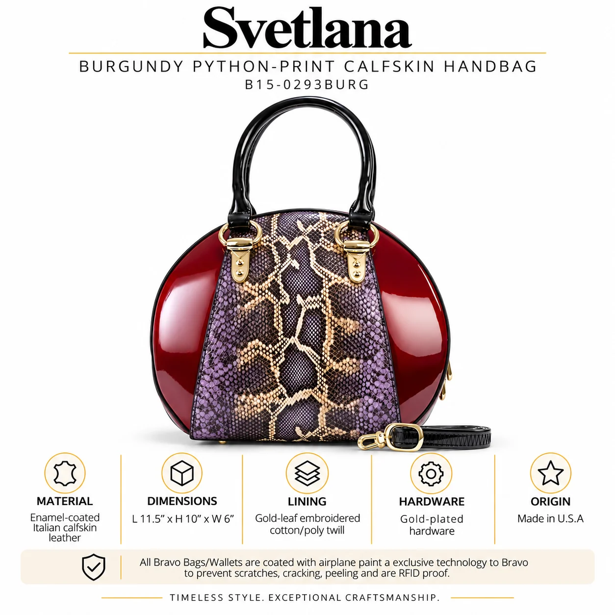 Svetlana Burgundy Python-Print Calfskin Handbag B15-0293BURG