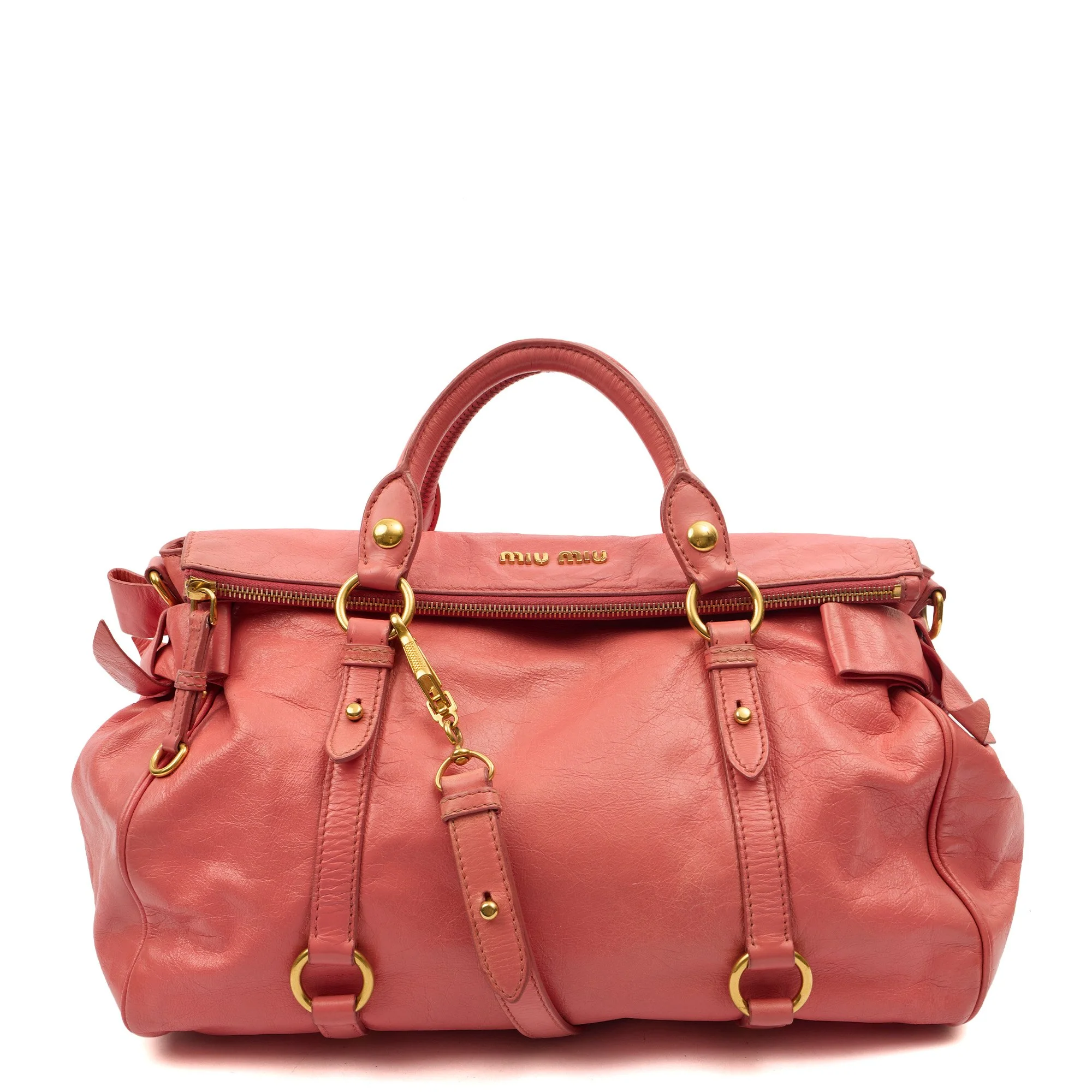 Picture of Miu Miu Shoulder Bag Vitello Lux Satchel in Pink, Leather