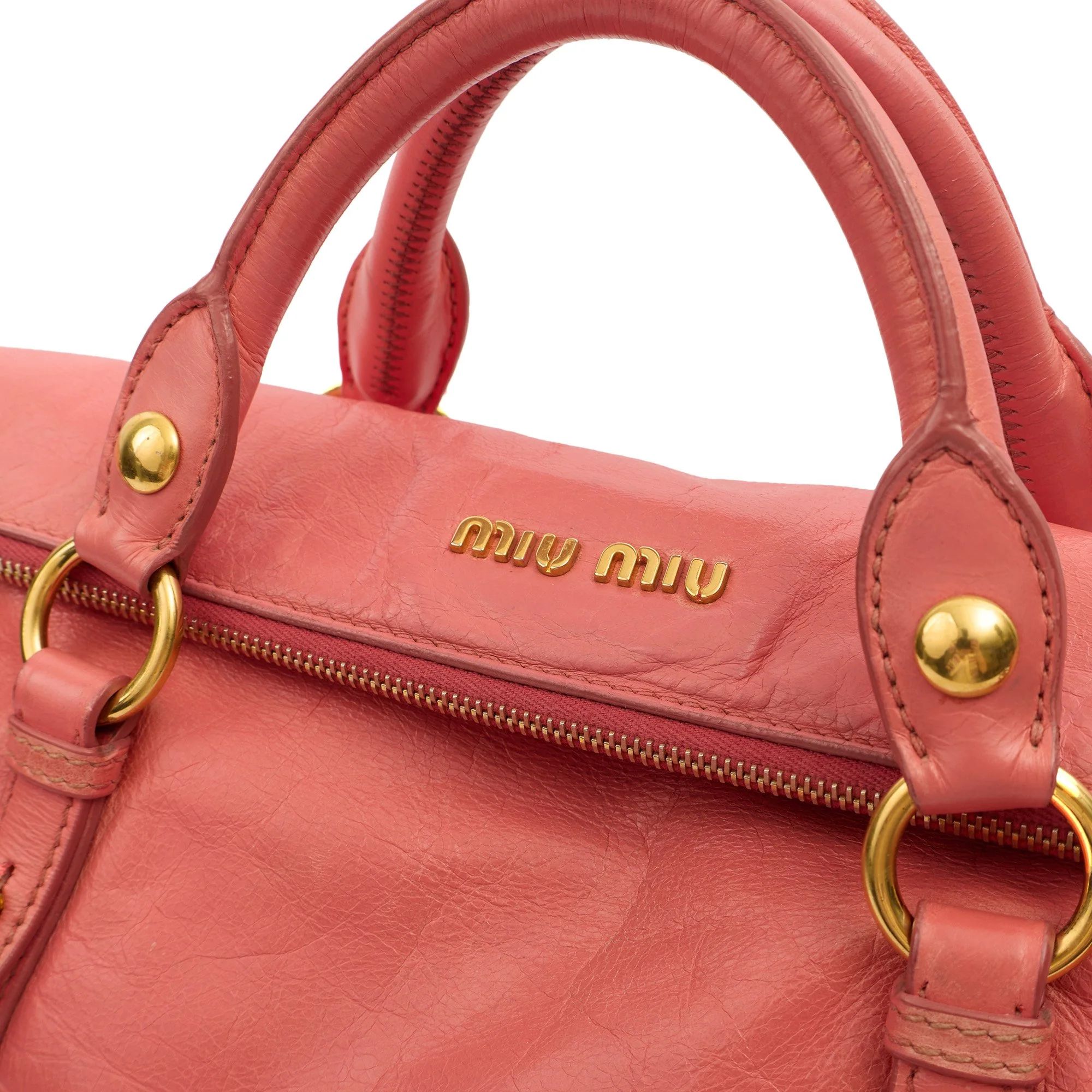 Picture of Miu Miu Shoulder Bag Vitello Lux Satchel in Pink, Leather