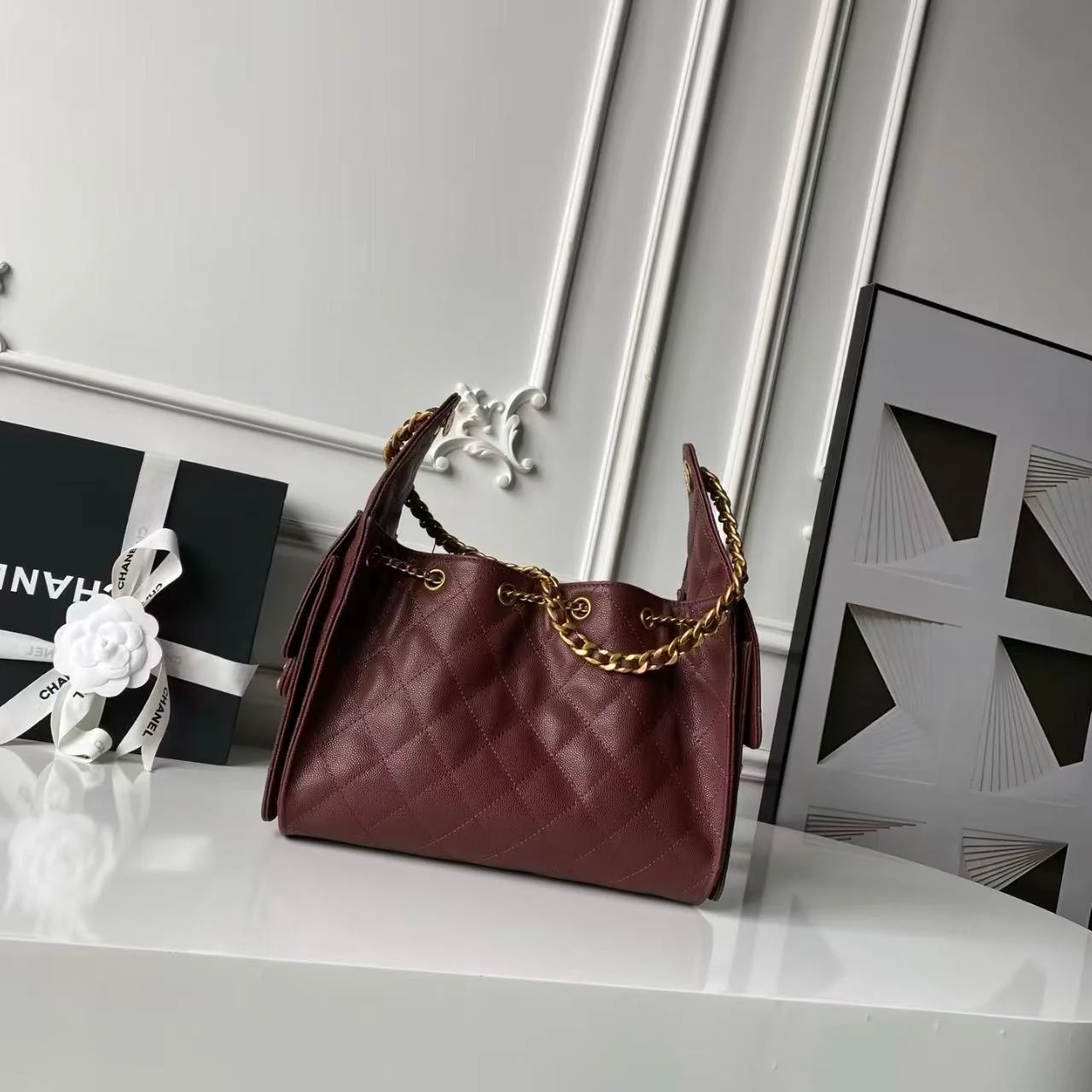Chanel 25 Small Hobo in Burgundy Calfskin