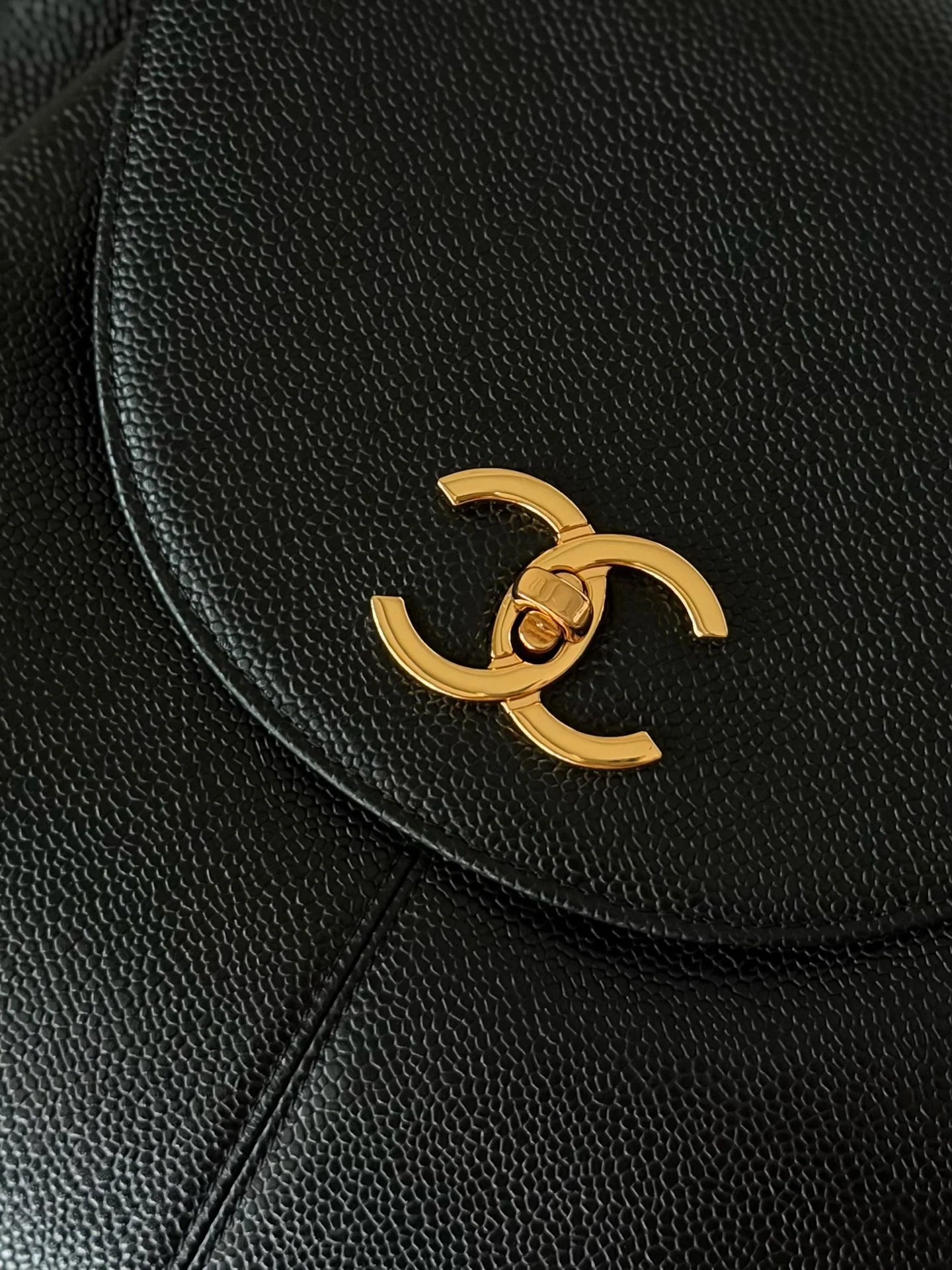 Chanel Vintage Double CC Backpack in Black  leather detail