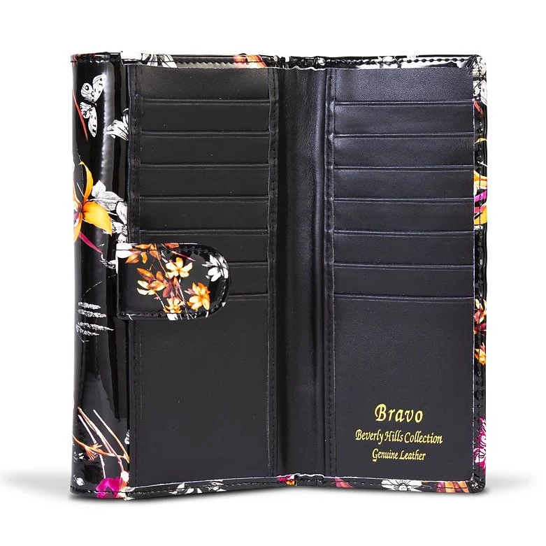 Large Night Blossom Floral Enamel Calfskin Wallet interior view