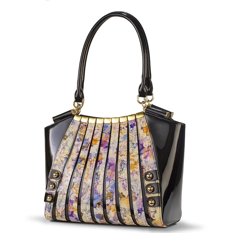 Irina Signature Series II Large Large Floral Print Calfskin Handbag side view
