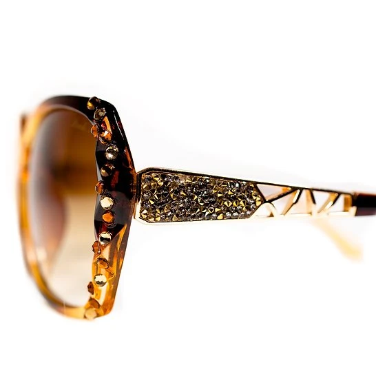 Leah S Light Brown Crystal Cross-Arm Sunglasses (LE192002 BR-B)