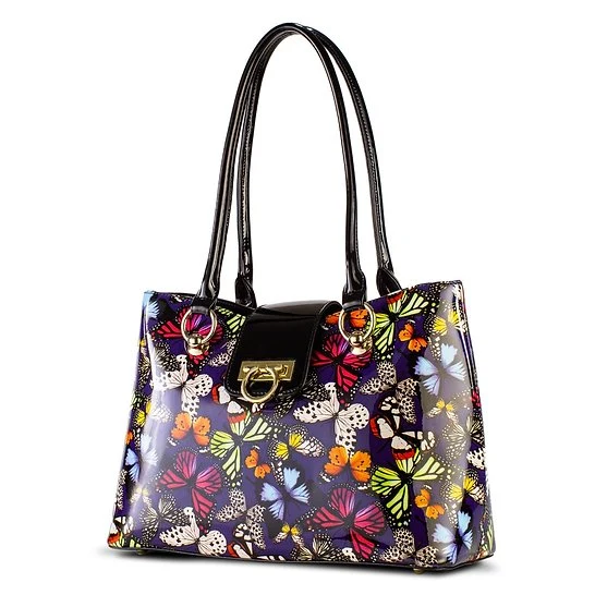 Lisa Multicolor Butterfly Print Calfskin Tote side view