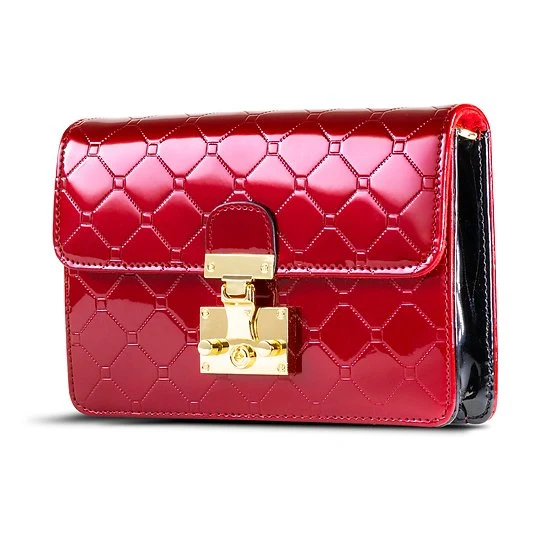 Julia Red Enamel Calfskin Crossbody Clutch  side view