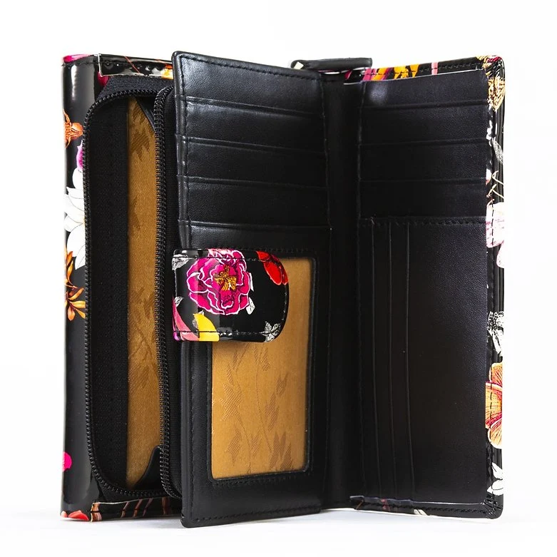 Medium Night Blossom Floral Enamel Calfskin Wallet WBH93-02 interior view